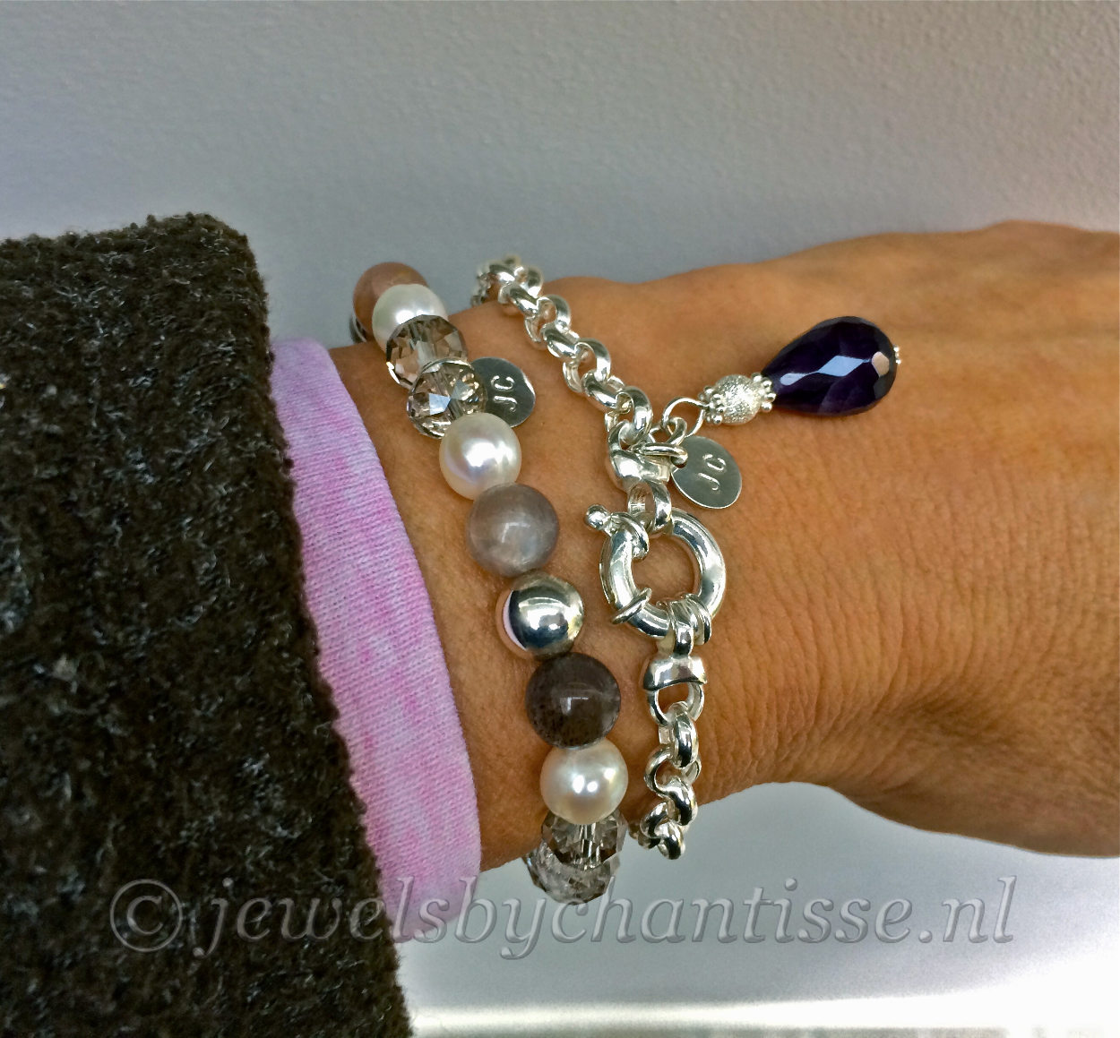 Zilveren Jasseron Armband met Amethist 7 Zilveren Jasseron Armband met Amethist
