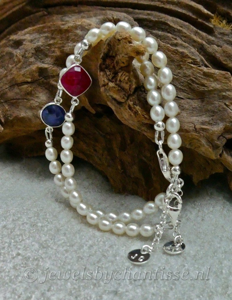 Zilveren Parelarmband met Robijn