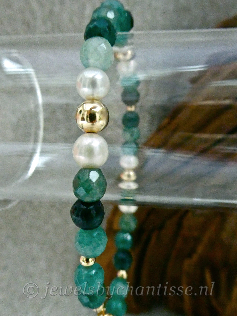 Goldfilled Armband met Agaat en Parels