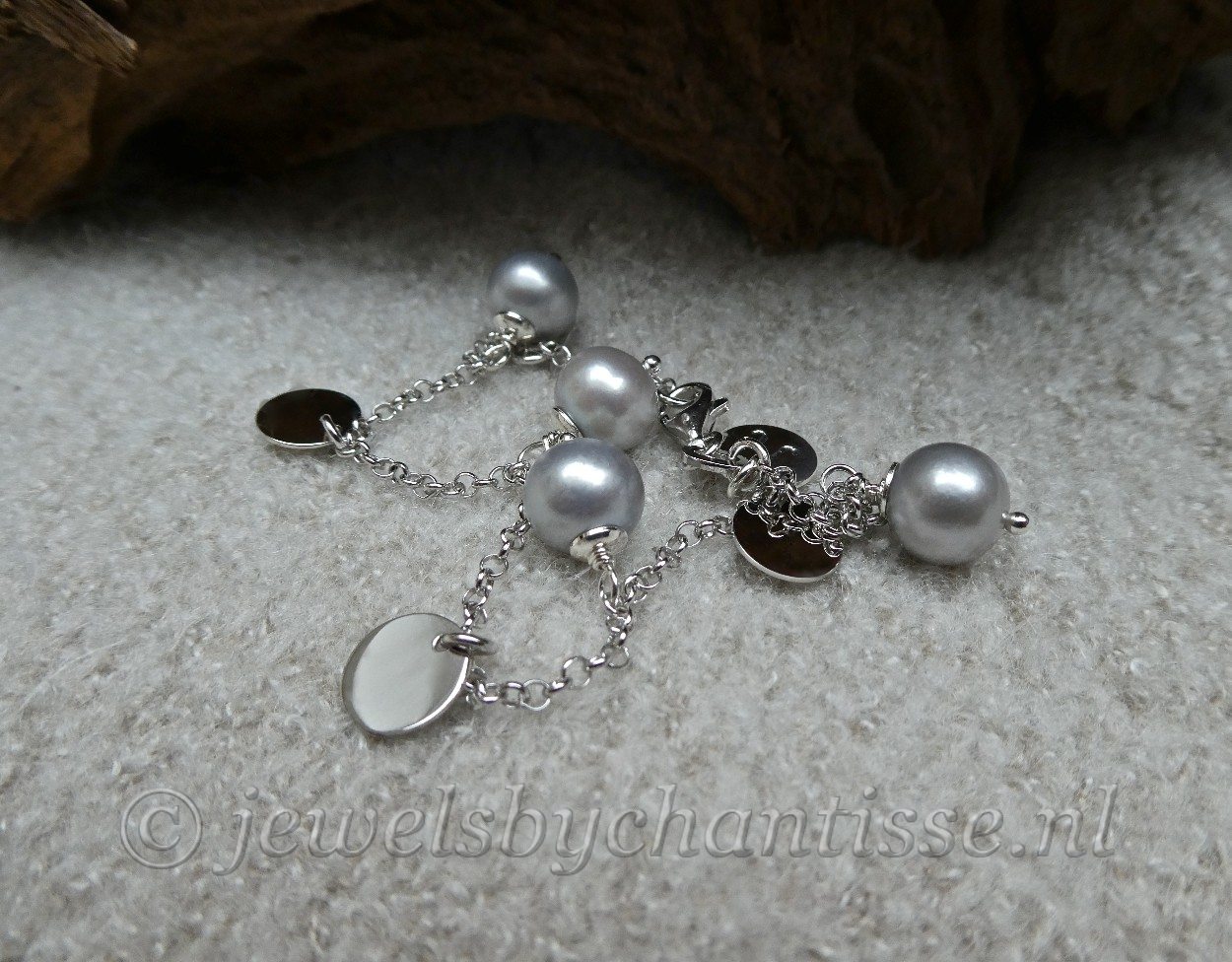 Zilveren Armband met Grijze Parels 3 Zilveren Armband met Grijze Parels