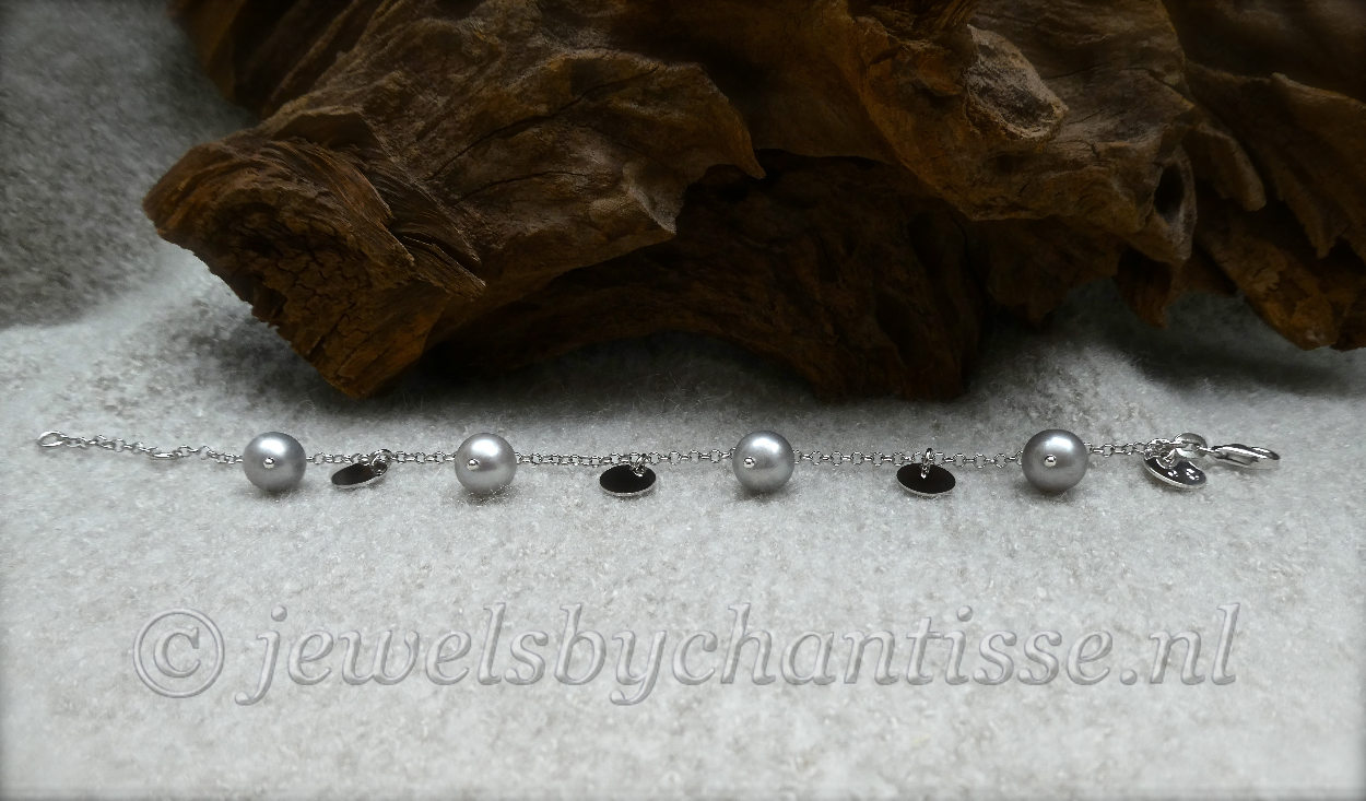 Zilveren Armband met Grijze Parels 5 Zilveren Armband met Grijze Parels