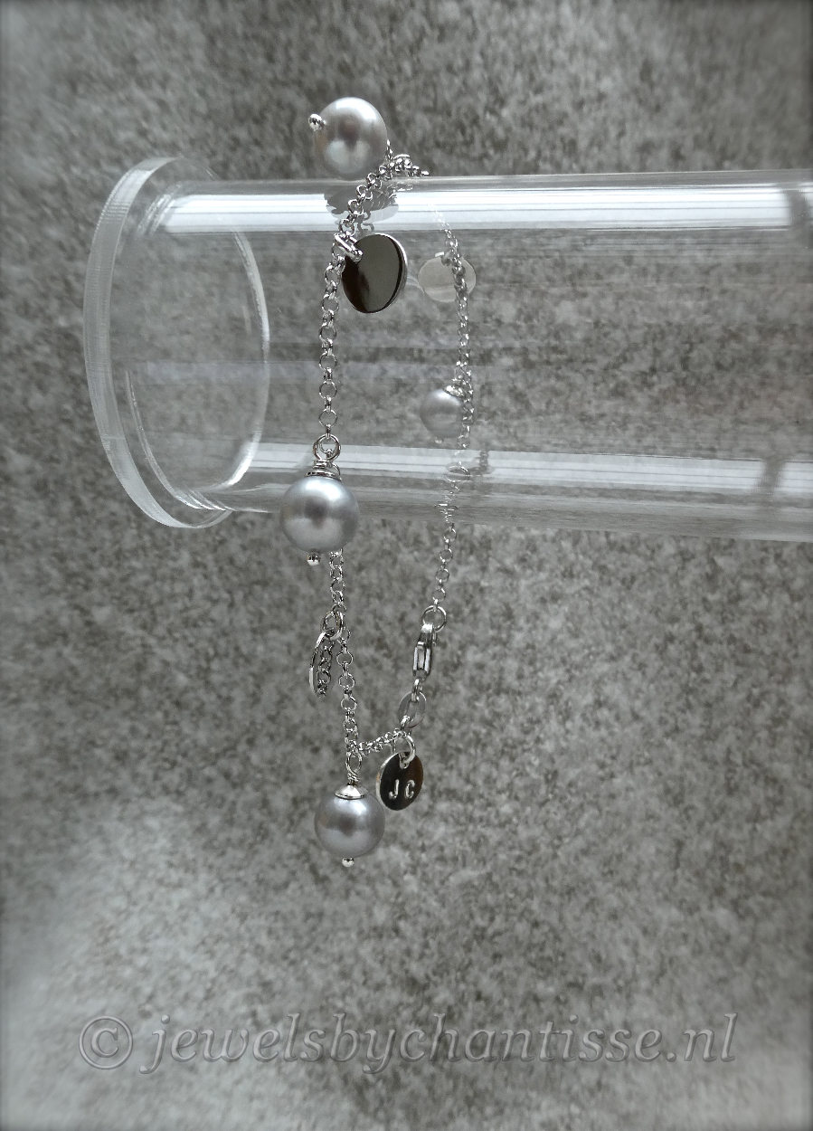 Zilveren Armband met Grijze Parels 4 Zilveren Armband met Grijze Parels