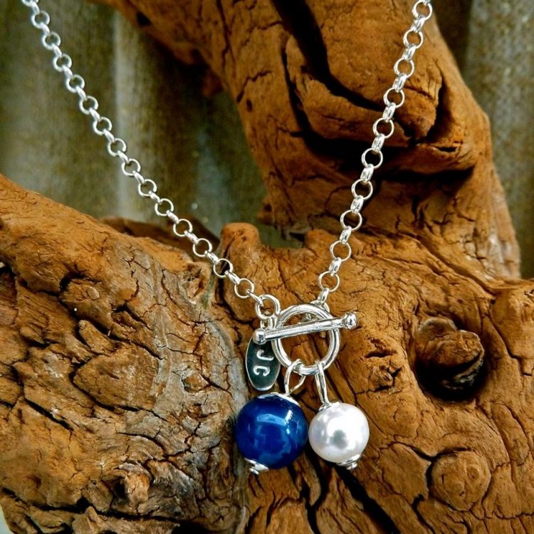 Zilveren Jasseronketting met blauwe Agaat