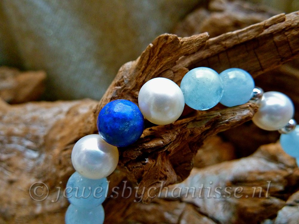 Parelarmband met Aquamarijn