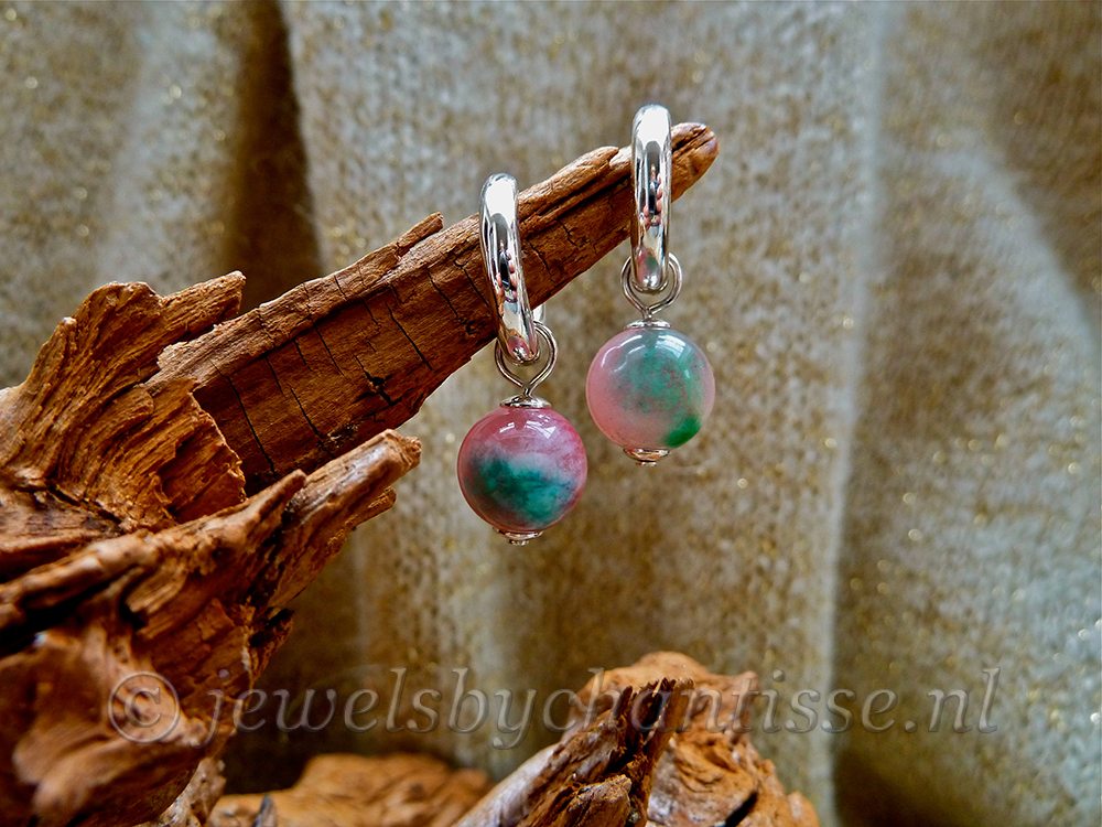 Zilveren Creolen met Meloenjade 2 Zilveren Creolen met Meloenjade