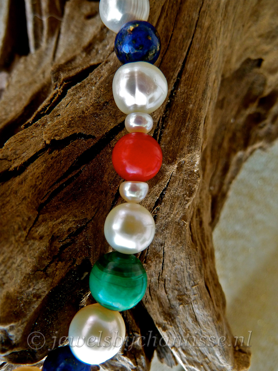 Parelarmband met Malachiet en Lapis Lazuli