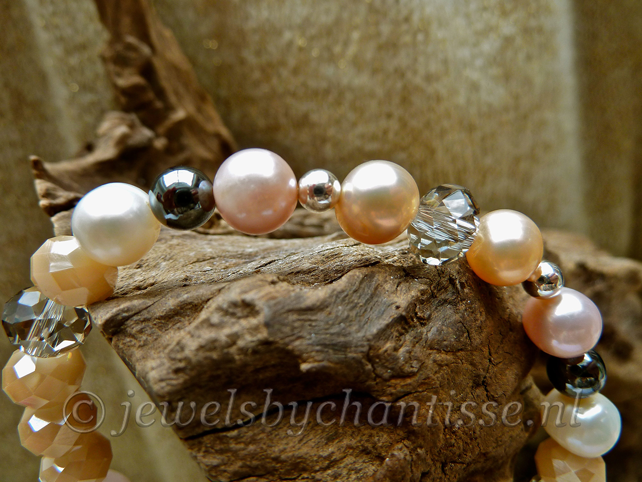 Kristalarmband met Parels en Rozenkwarts