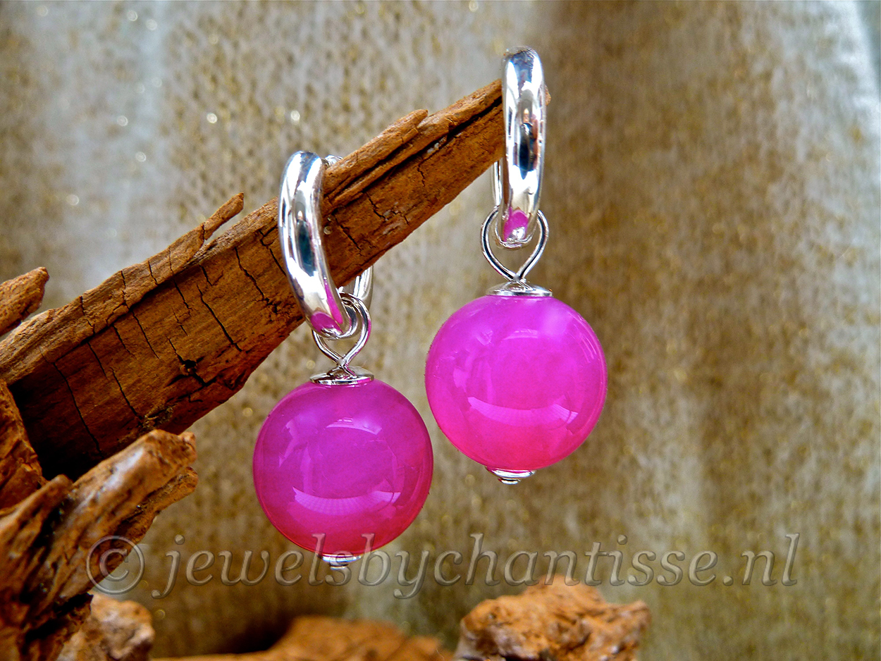 Zilveren Creolen met Fuchsia Agaat