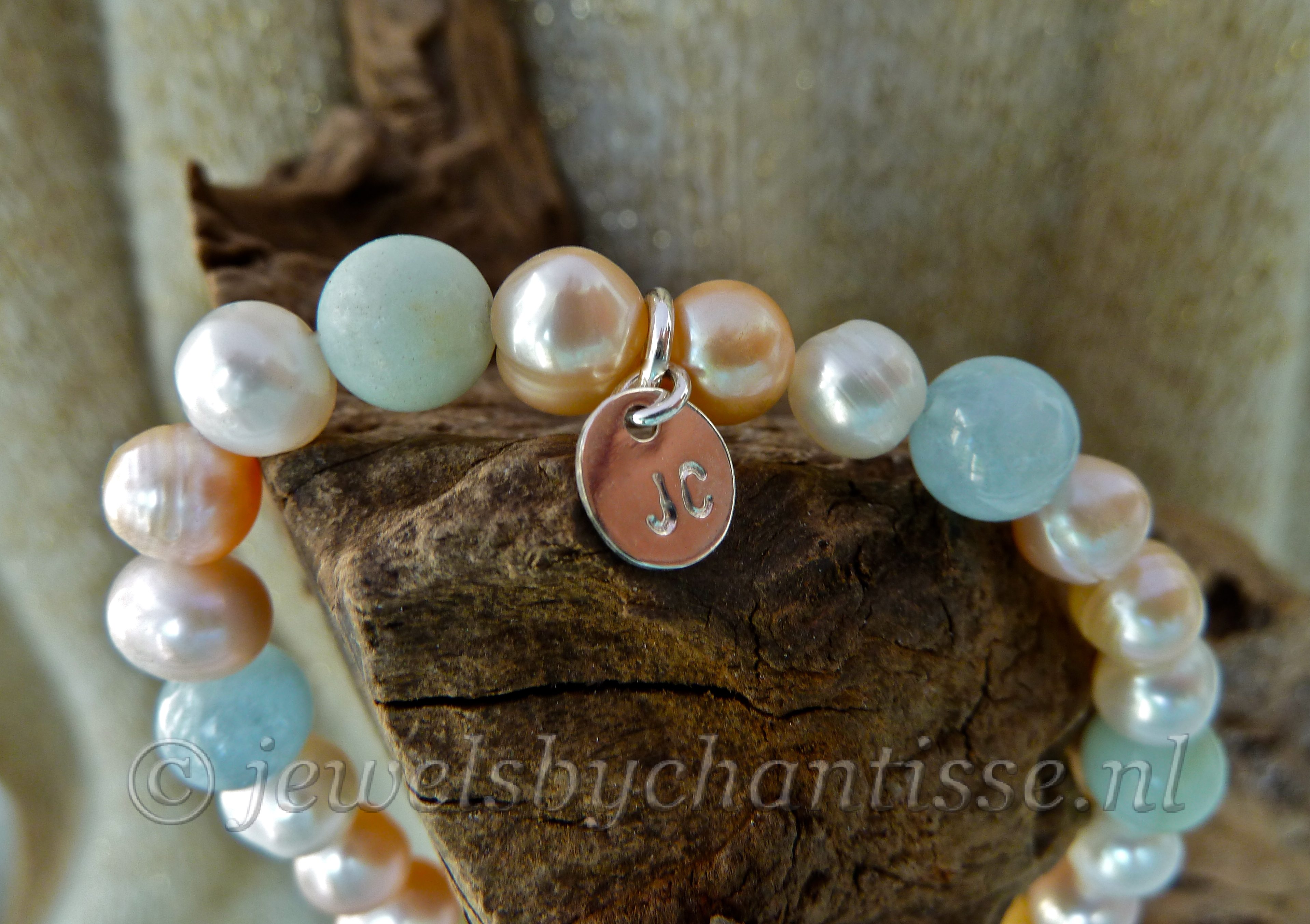 Parelarmband met Aquamarijn en Amazoniet