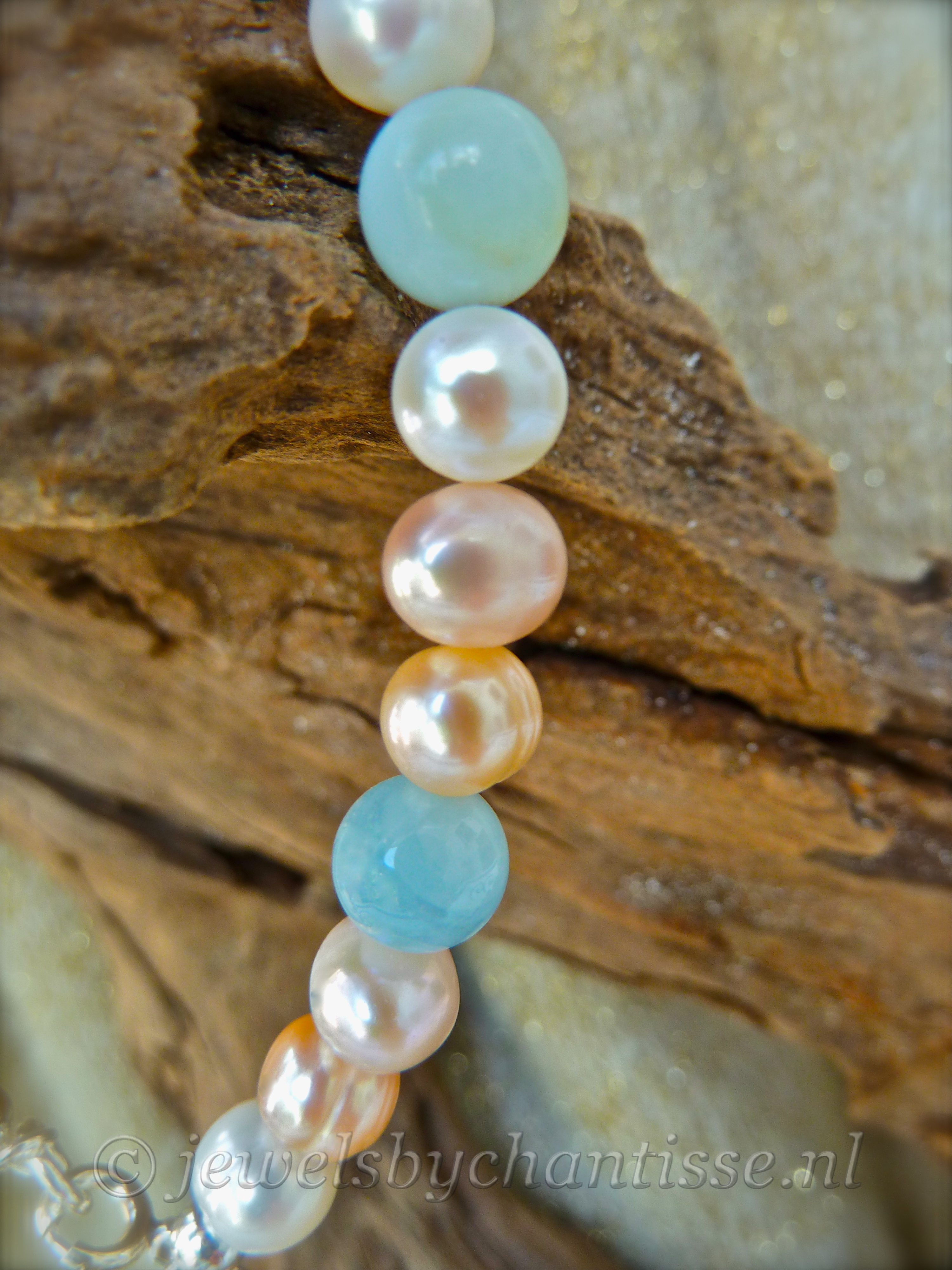 Parelarmband met Aquamarijn en Amazoniet
