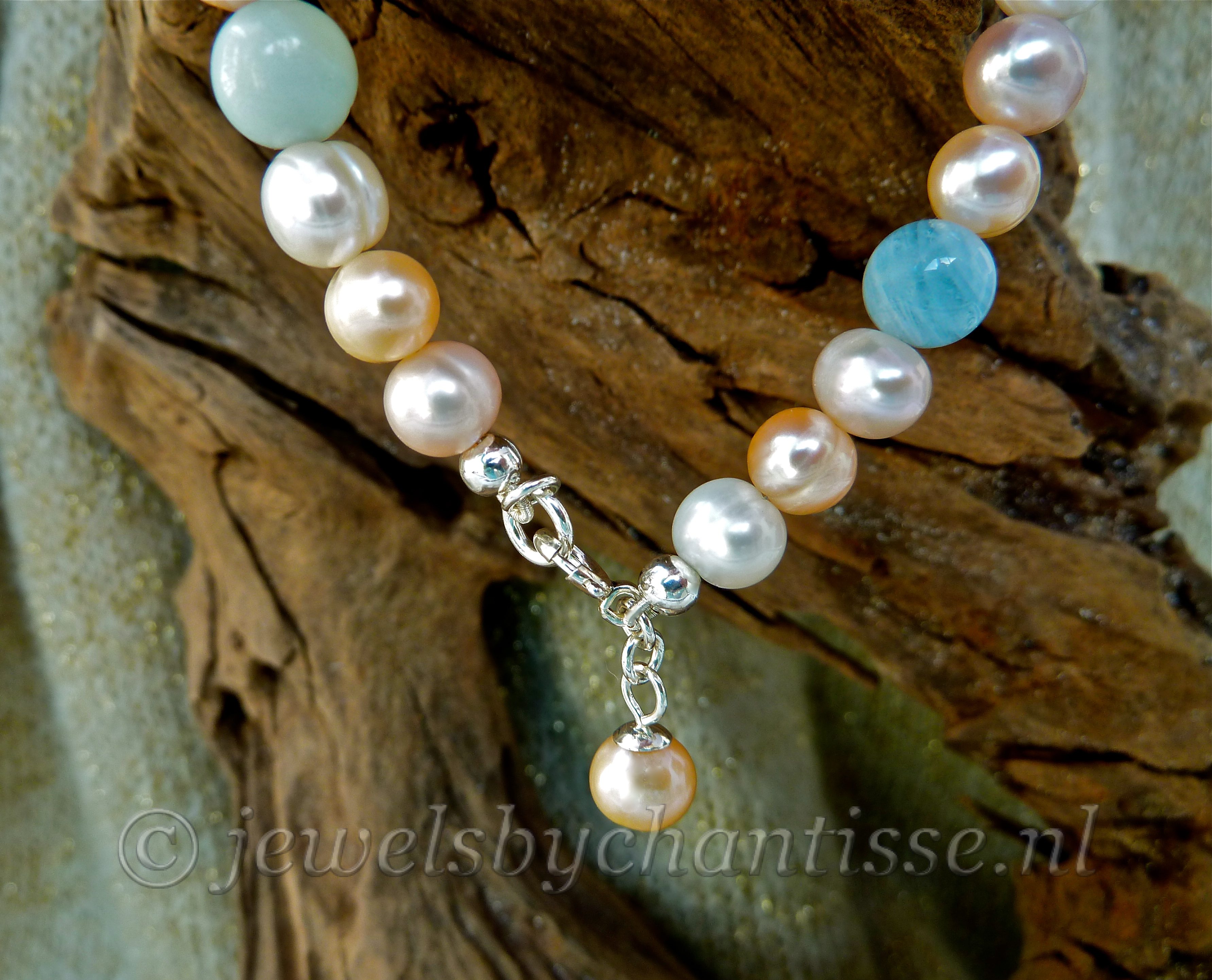 Parelarmband met Aquamarijn en Amazoniet