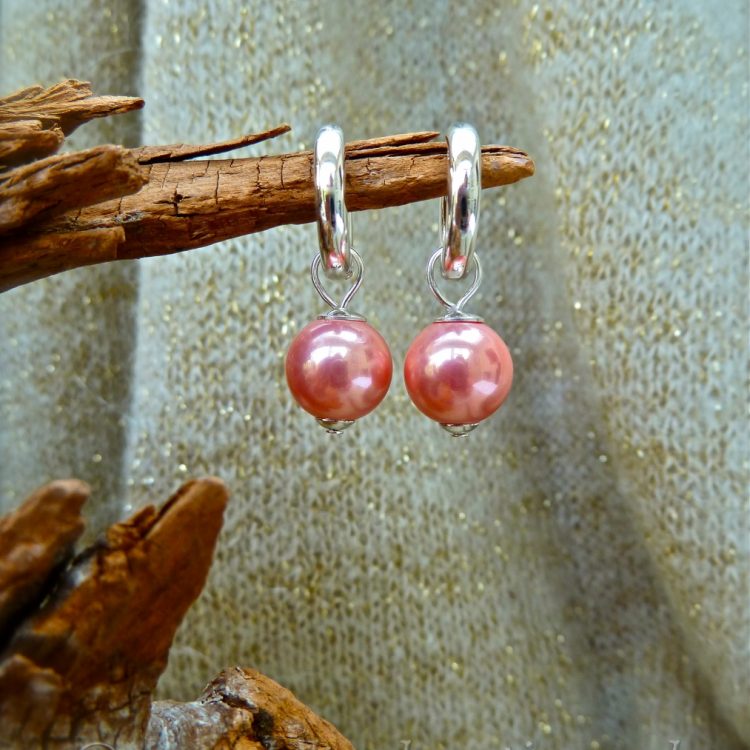 Zilveren Creolen met Zalm Seashell Parels