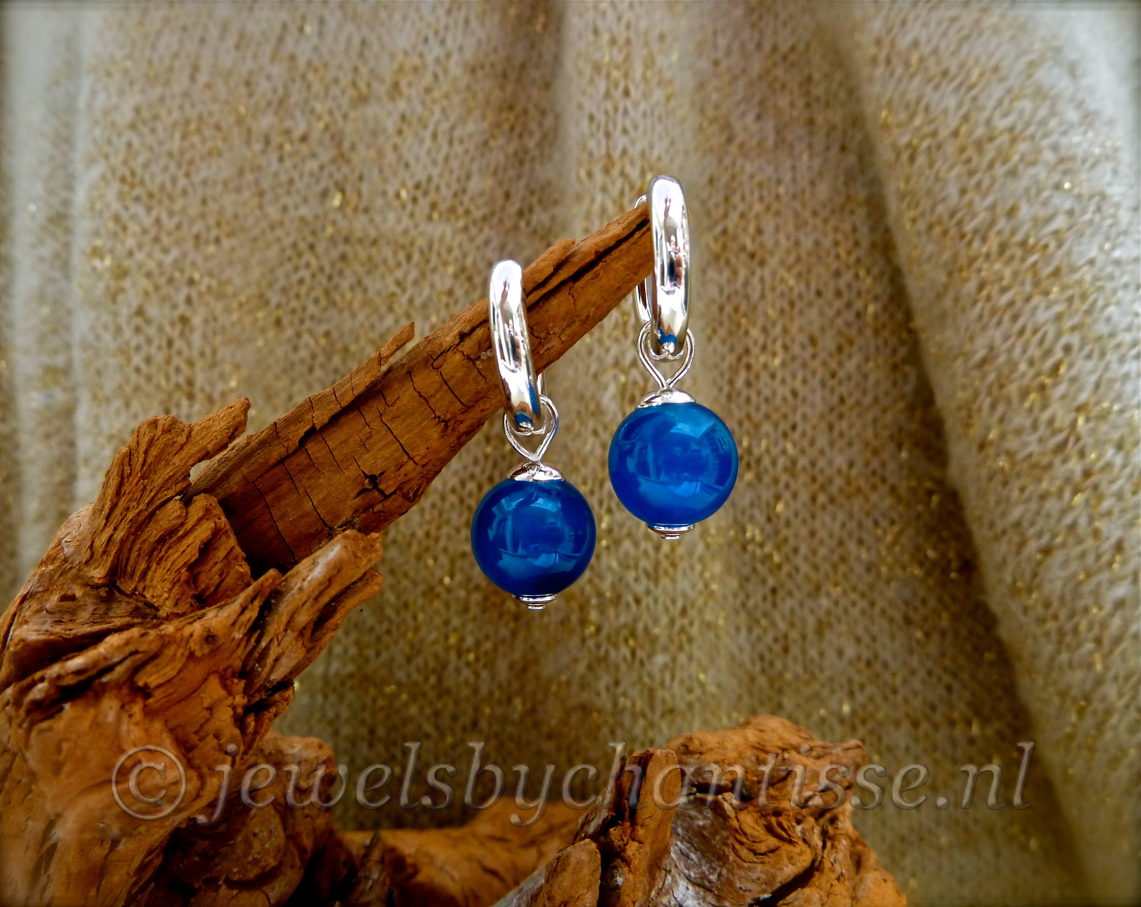 Zilveren Creolen met Blauwe Agaat