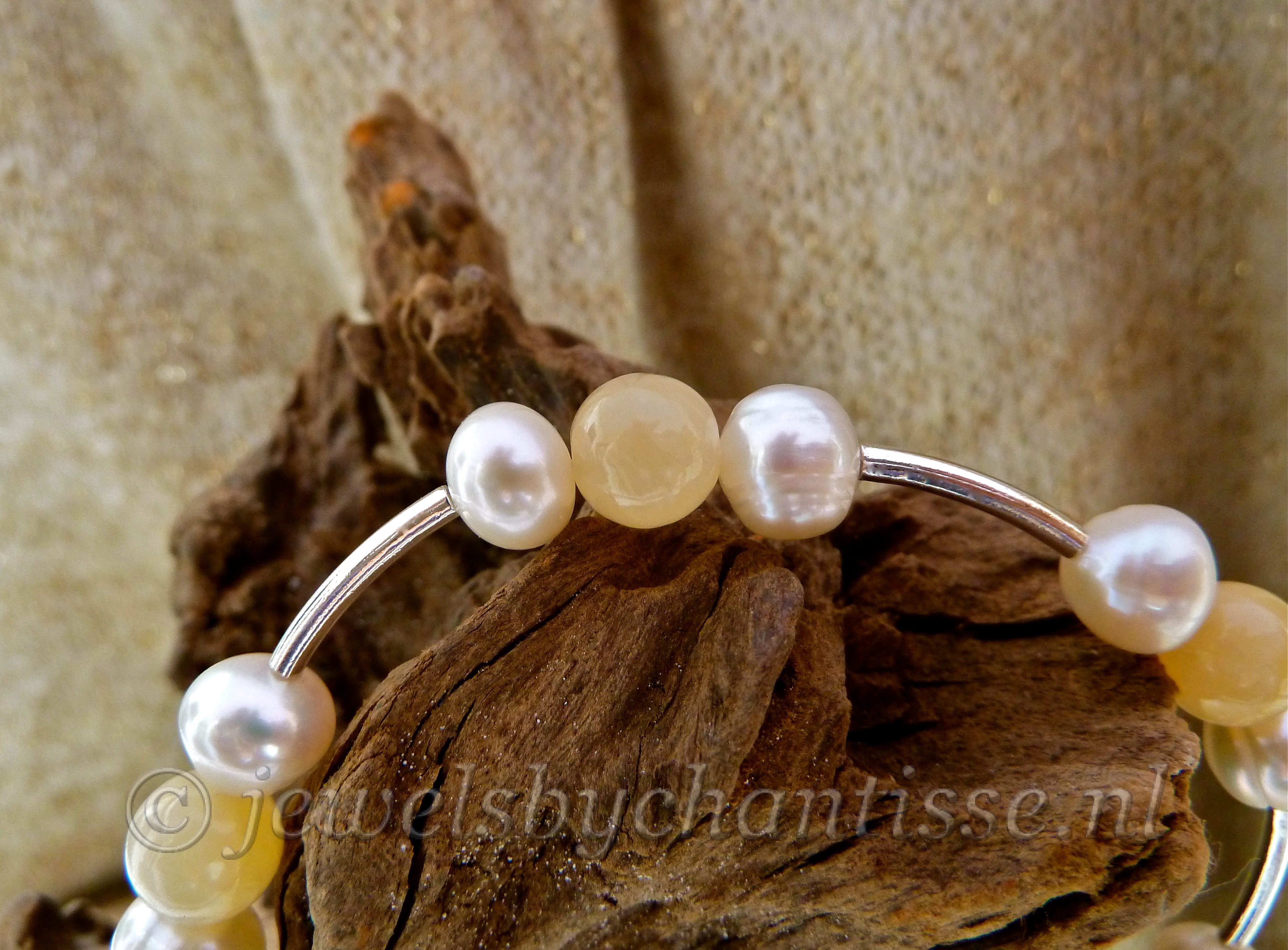 Zilveren Armband met Parels en Calciet 3 Zilveren Armband met Parels en Calciet