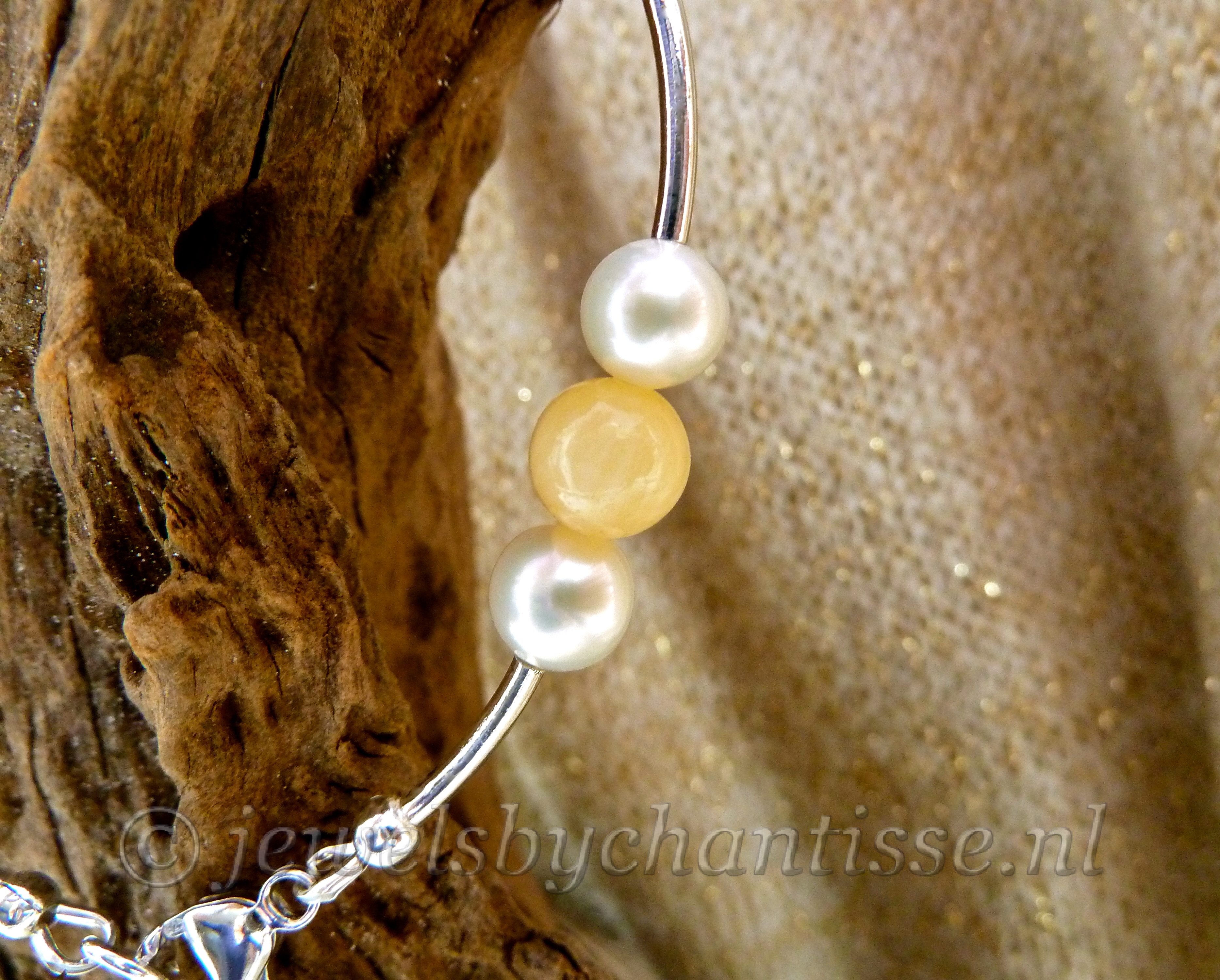 Zilveren Armband met Parels en Calciet 4 Zilveren Armband met Parels en Calciet