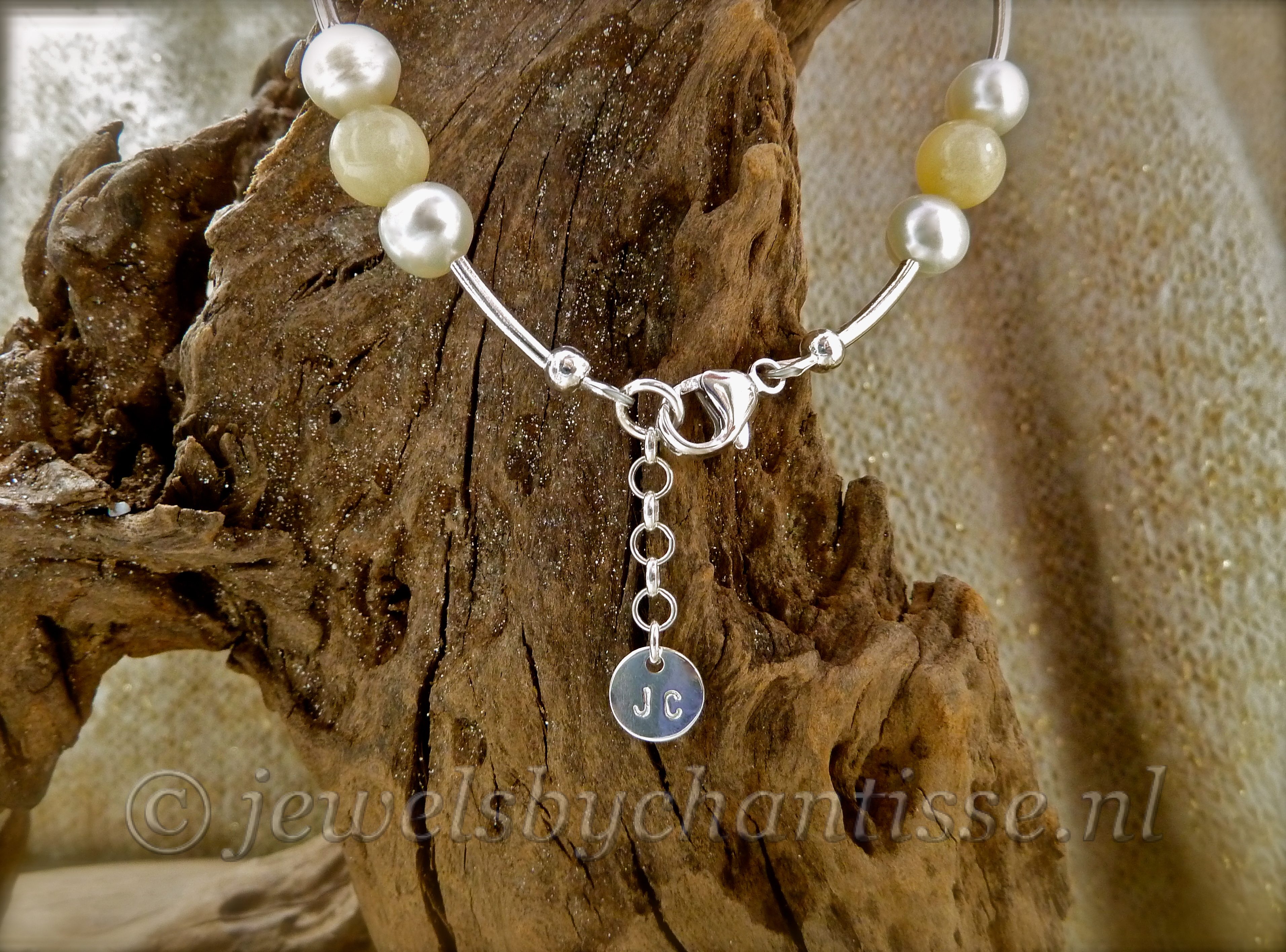 Zilveren Armband met Parels en Calciet 5 Zilveren Armband met Parels en Calciet