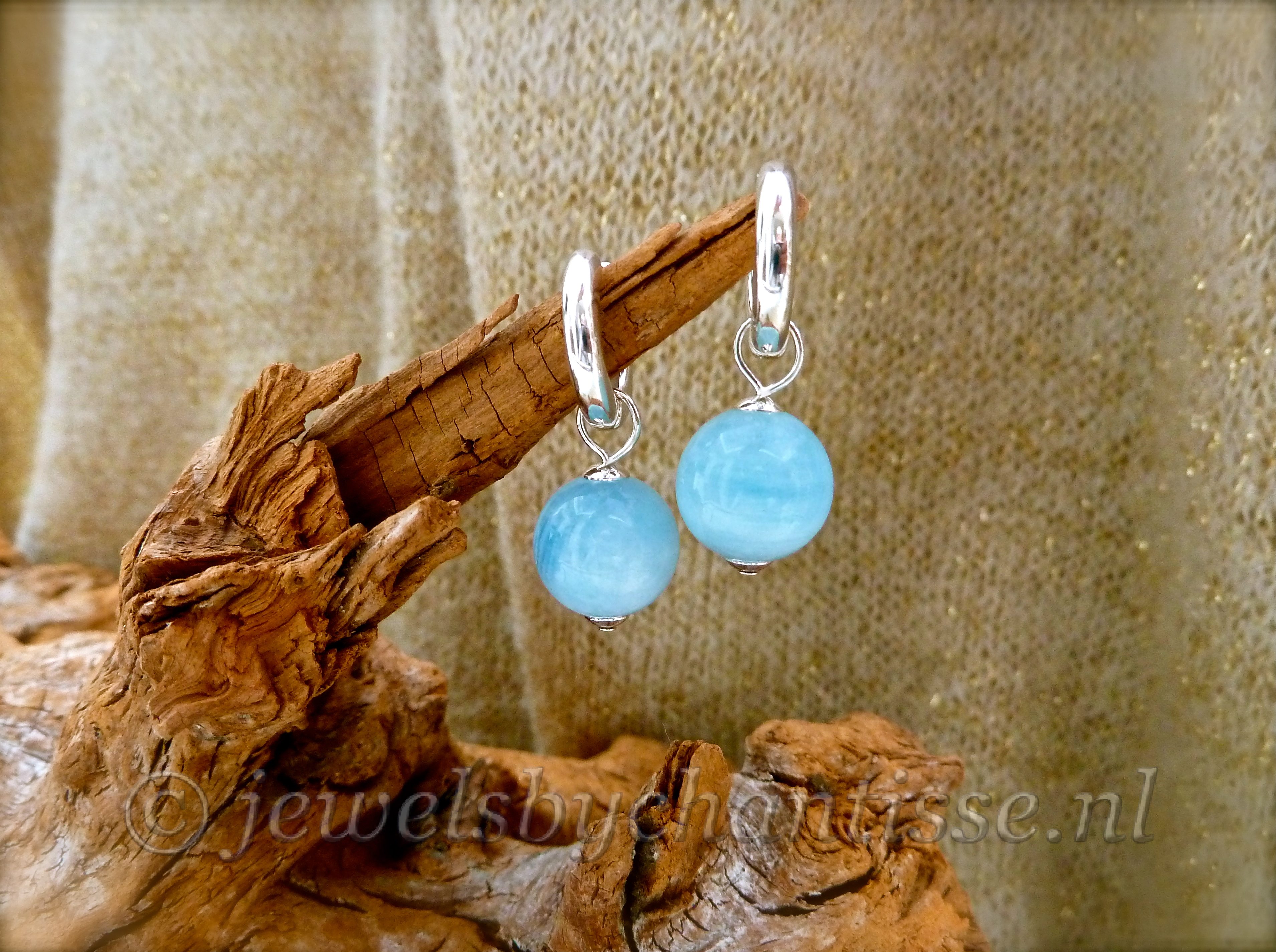 Zilveren Creolen met Aquamarijn 2 Zilveren Creolen met Aquamarijn