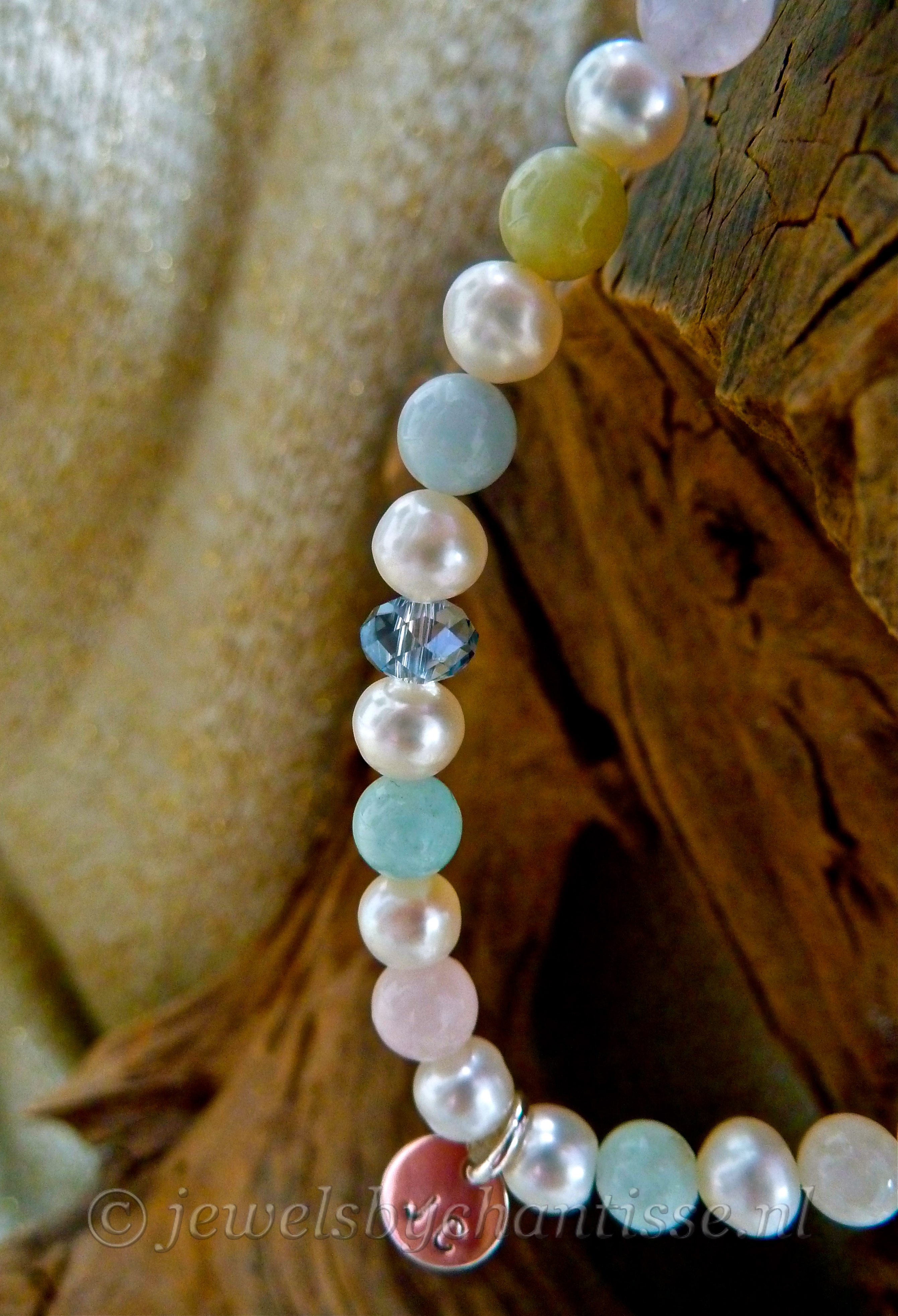 Parelarmbandje met Aquamarijn en Heliotroop