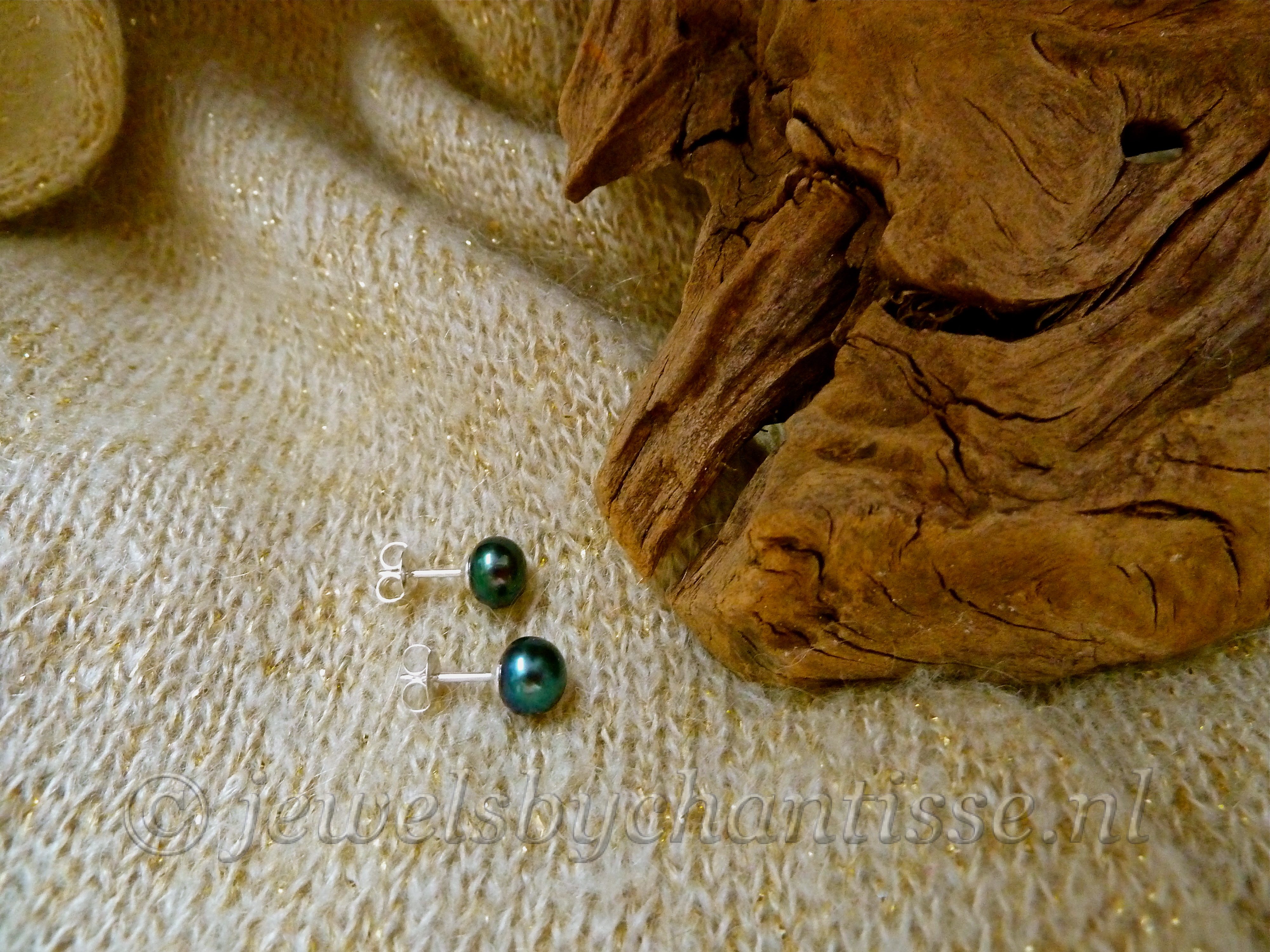 Zilveren Oorstekers met Zwarte Parels