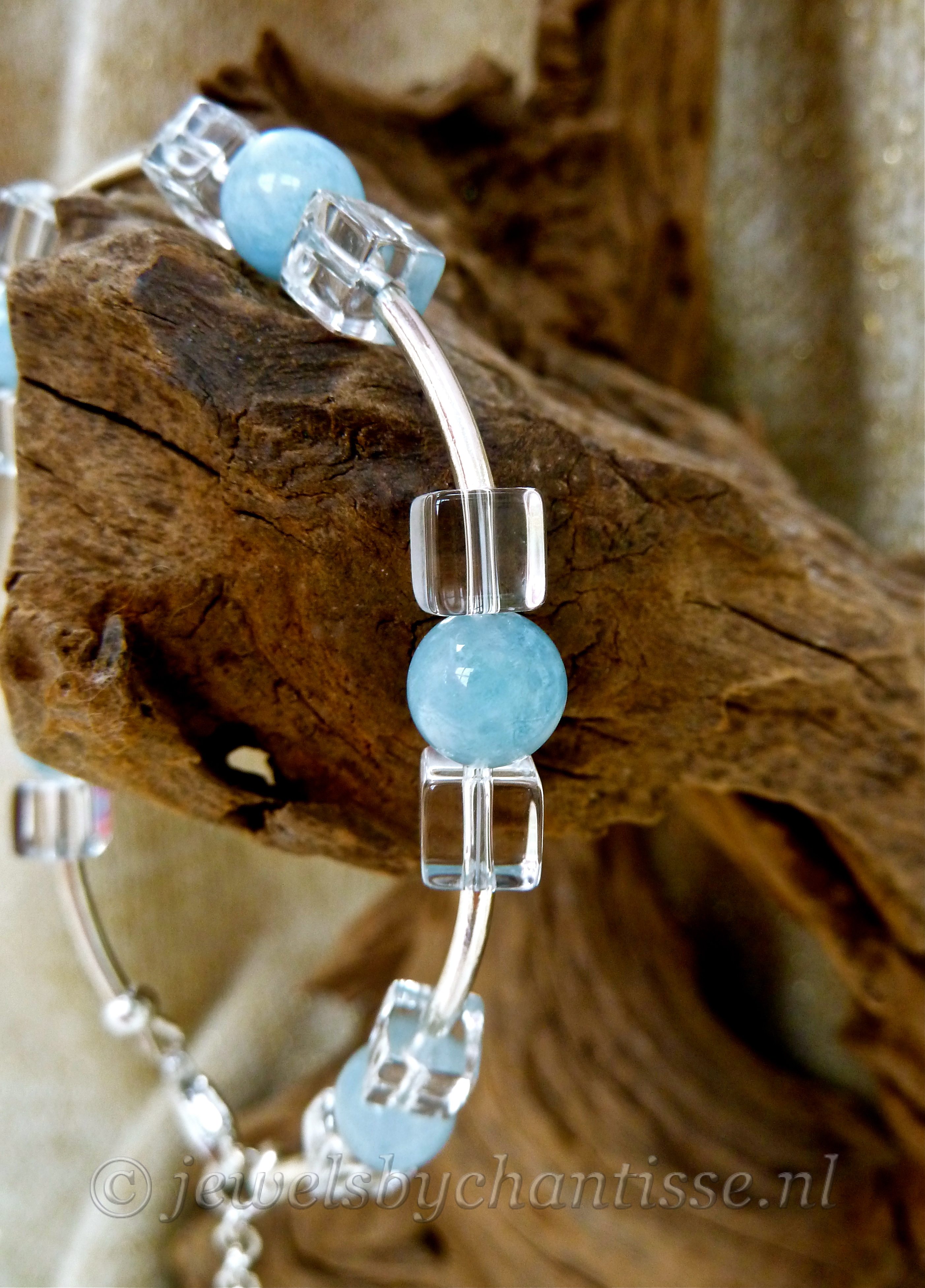 Zilveren Armband met Aquamarijn en Bergkristal 3 Zilveren Armband met Aquamarijn en Bergkristal