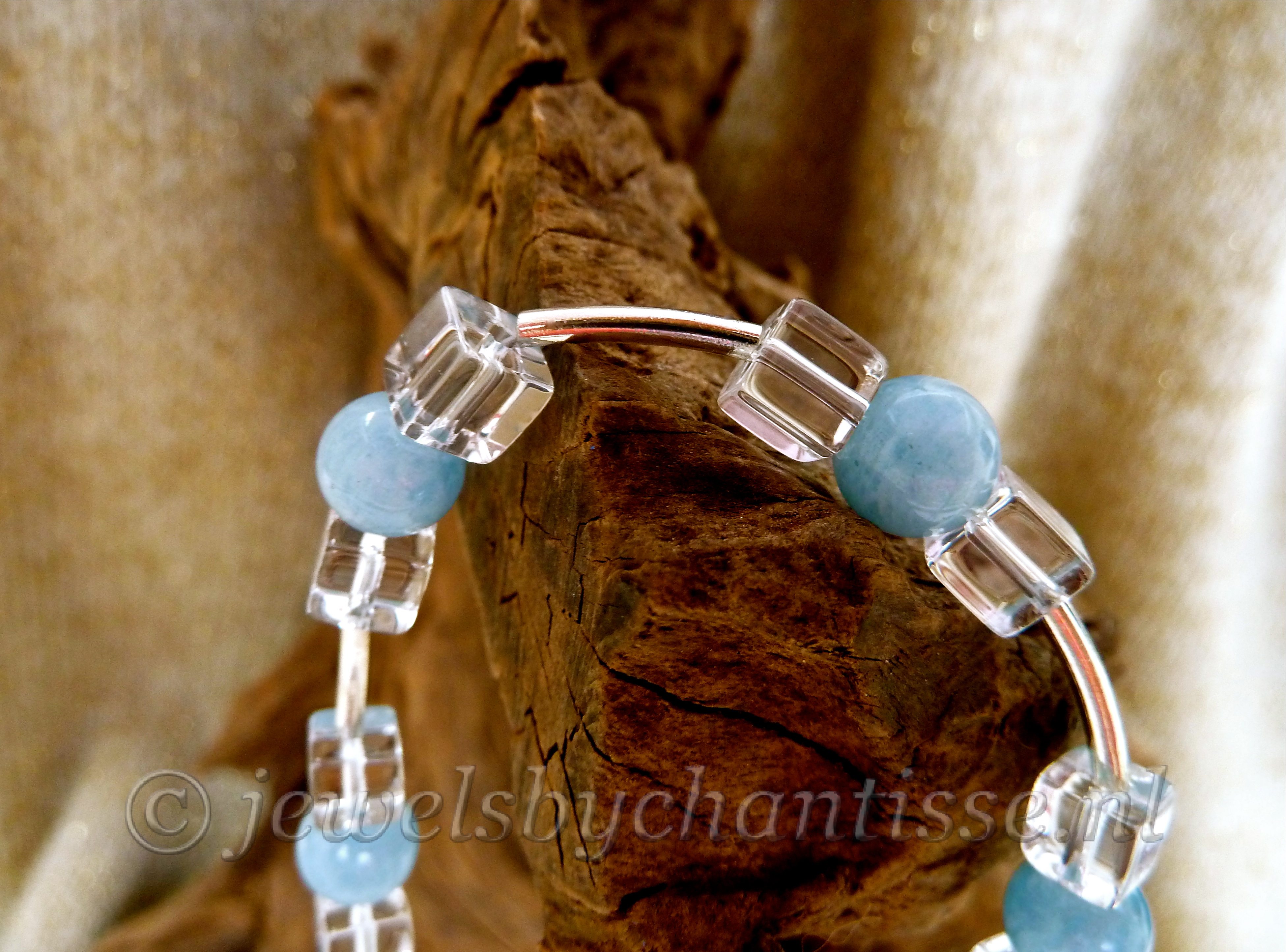 Zilveren Armband met Aquamarijn en Bergkristal 4 Zilveren Armband met Aquamarijn en Bergkristal