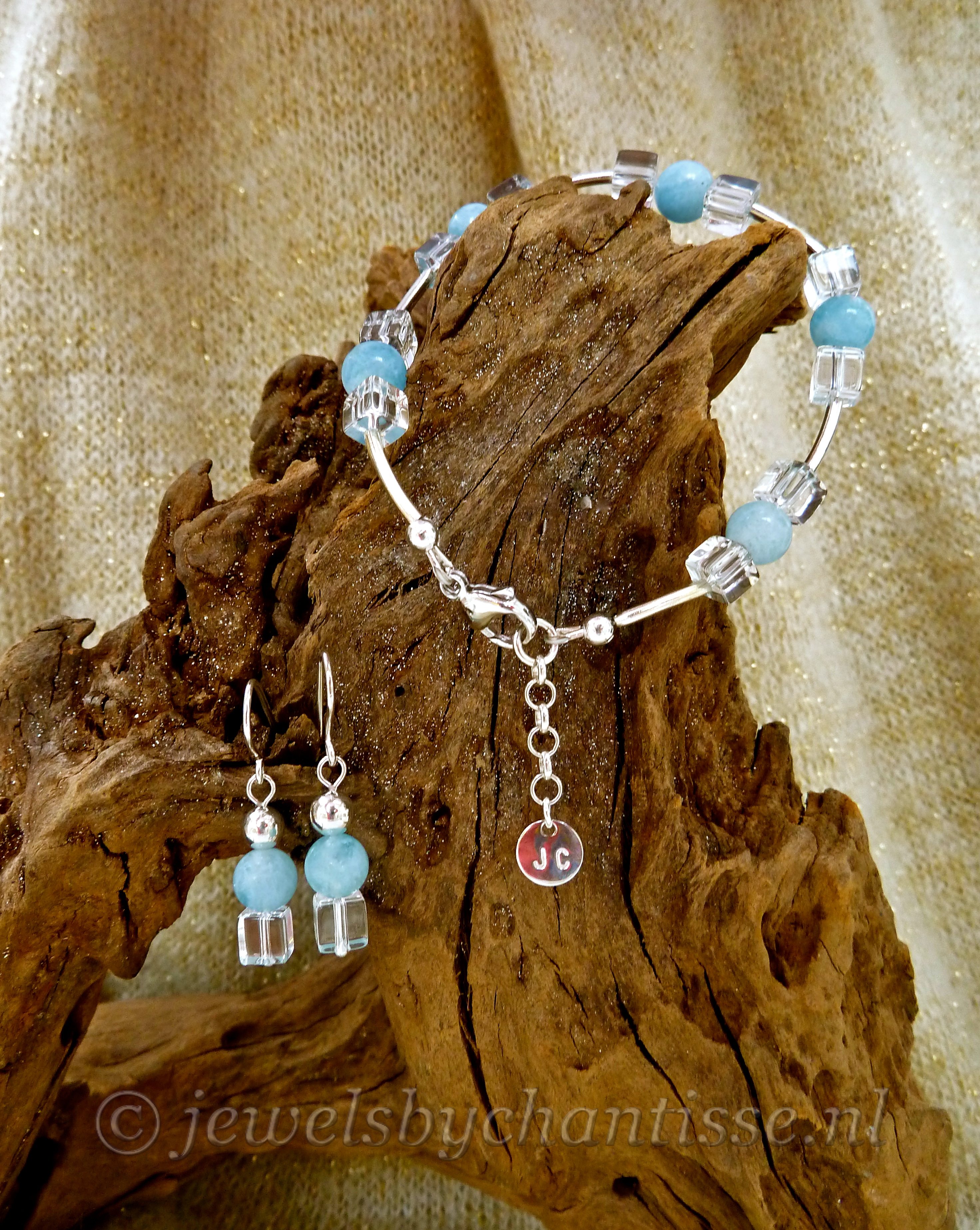 Zilveren Oorbellen met Aquamarijn en Bergkristal