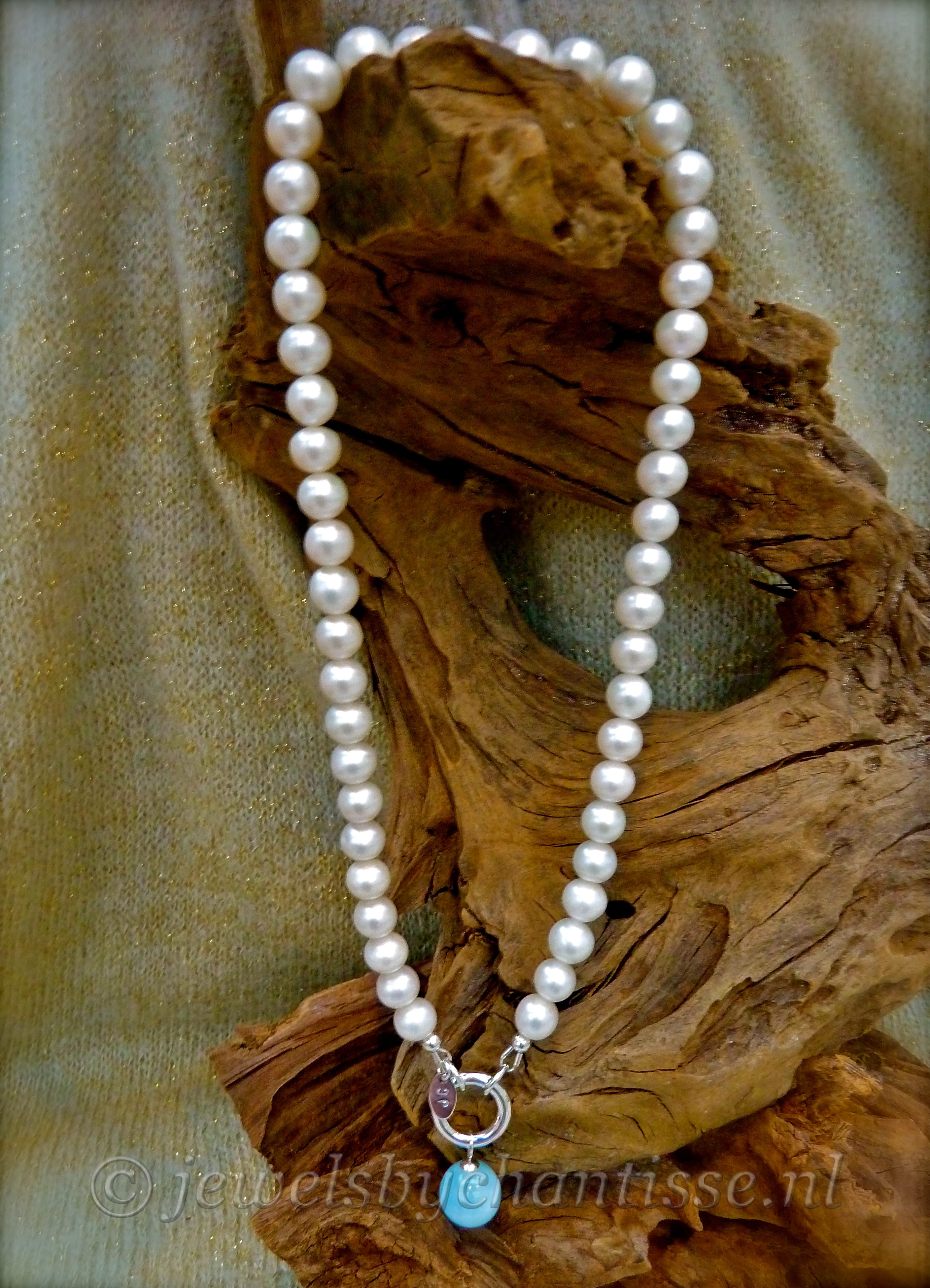 Parelcollier met Aquamarijn 2 Parelcollier met Aquamarijn