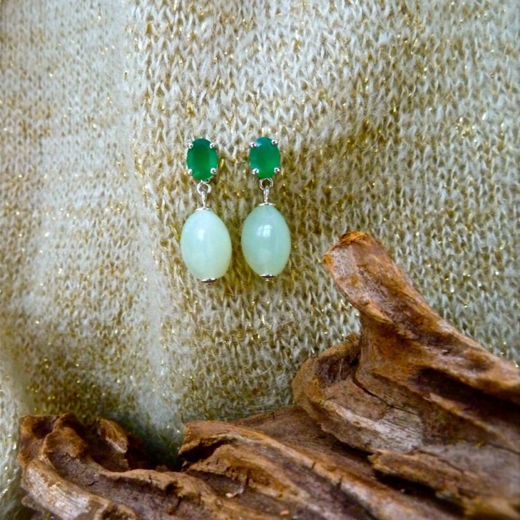 Zilveren Verwisselbare Groene Onyx Oorstekers