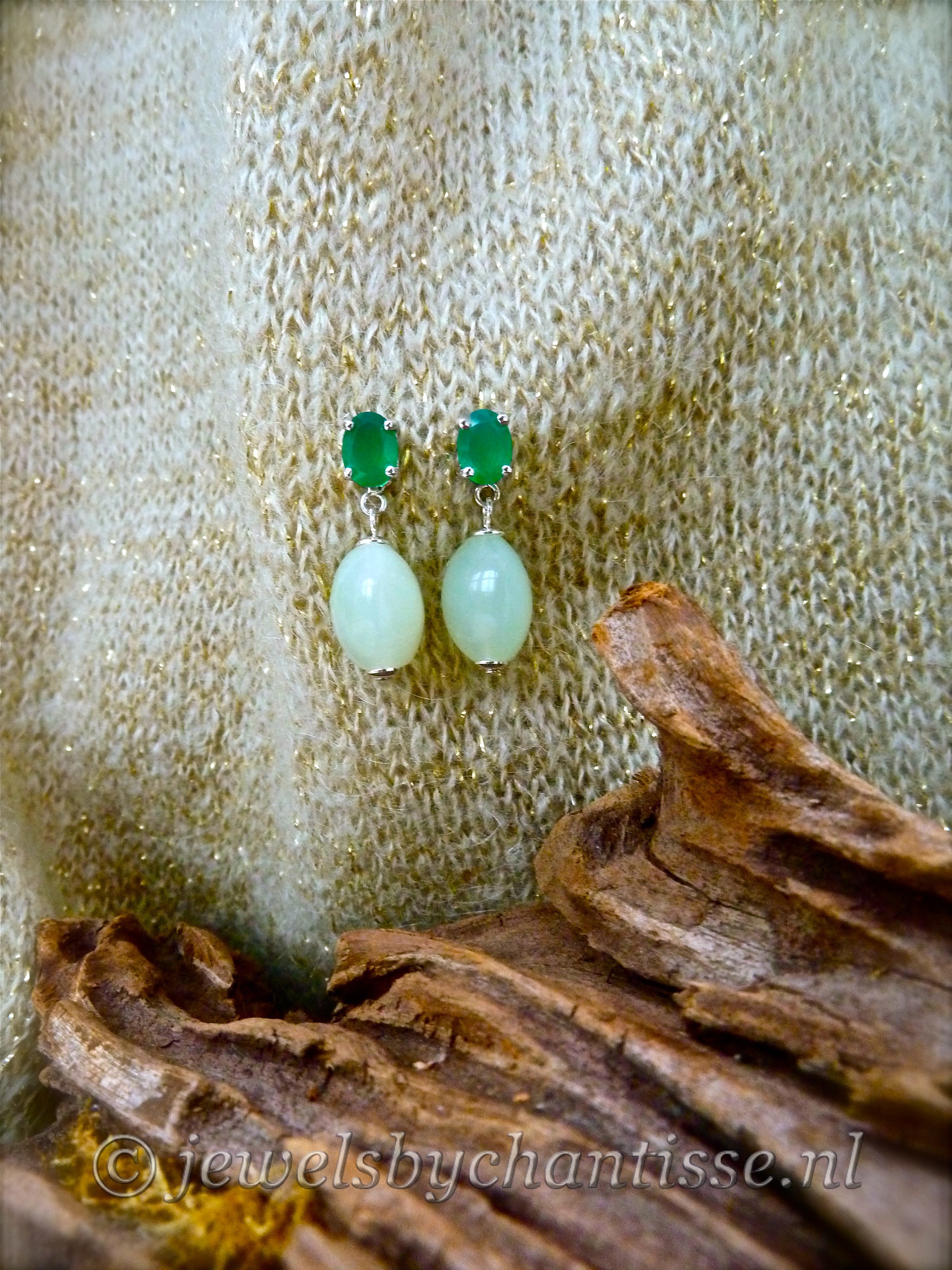 Zilveren Verwisselbare Groene Onyx Oorstekers 4 Zilveren Verwisselbare Groene Onyx Oorstekers