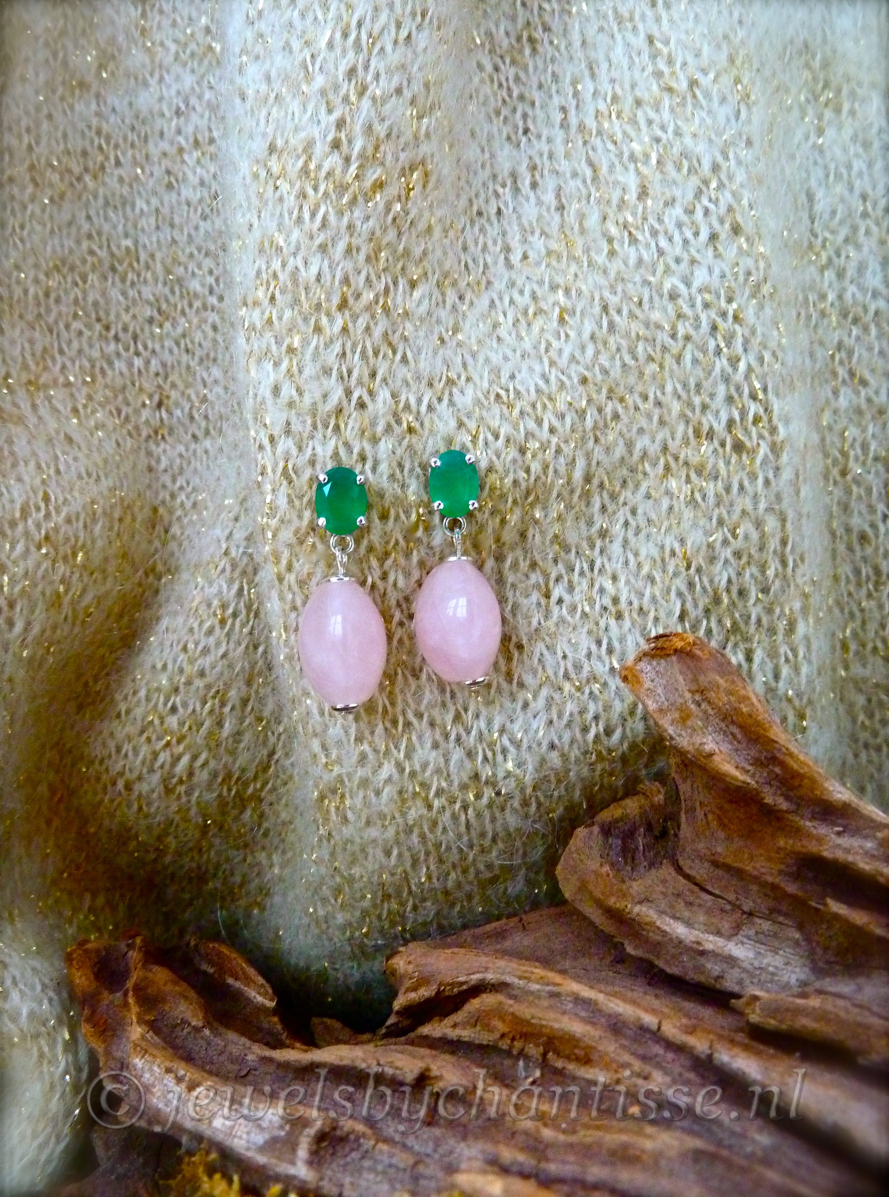 Zilveren Verwisselbare Groene Onyx Oorstekers