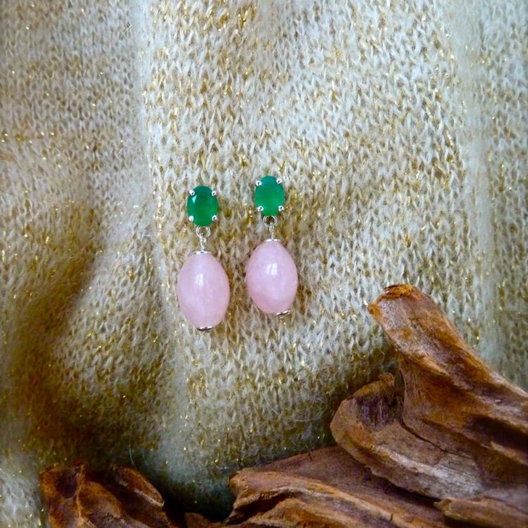 Zilveren Verwisselbare Groene Onyx Oorstekers