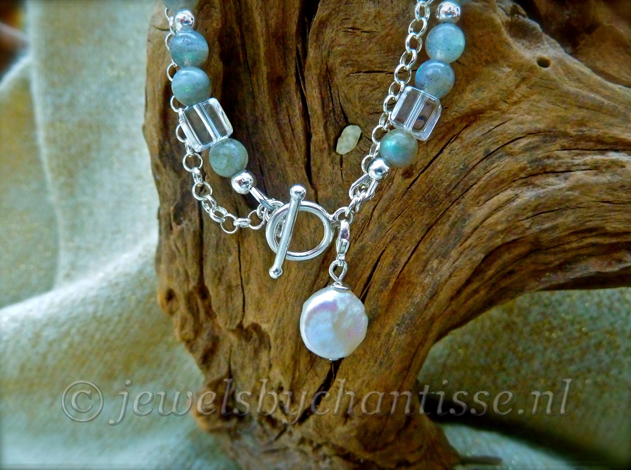 Zilveren Labradoriet Armband met Bergkristal 3 Zilveren Labradoriet Armband met Bergkristal