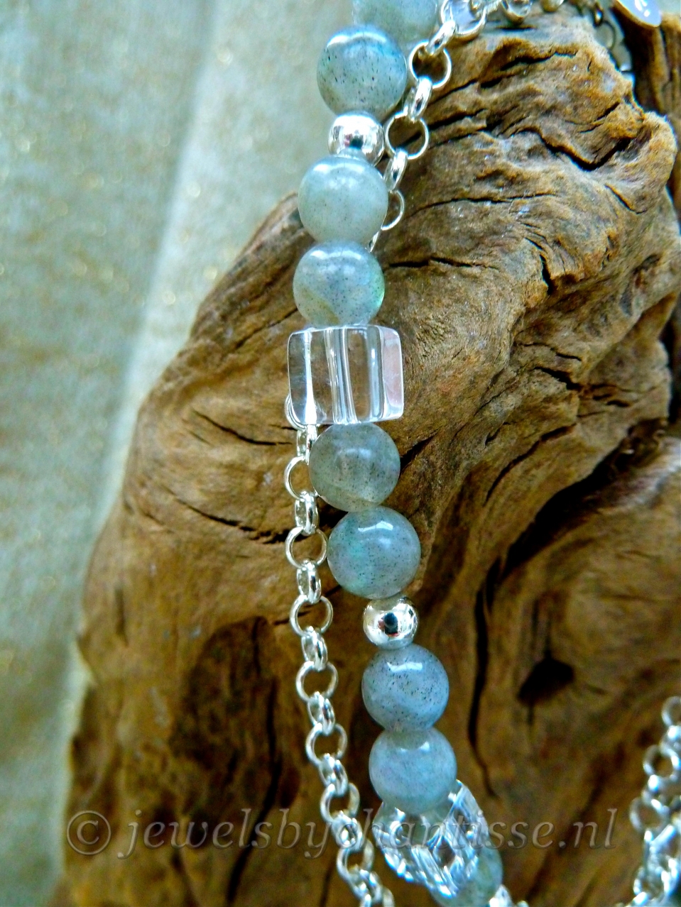 Zilveren Labradoriet Armband met Bergkristal 4 Zilveren Labradoriet Armband met Bergkristal