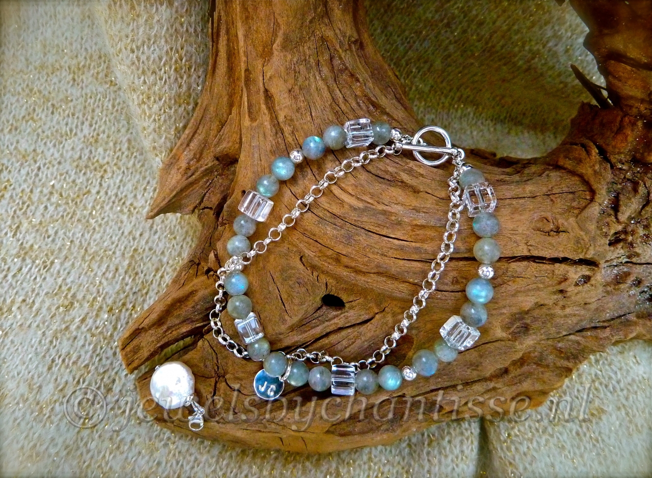 Zilveren Labradoriet Armband met Bergkristal 2 Zilveren Labradoriet Armband met Bergkristal