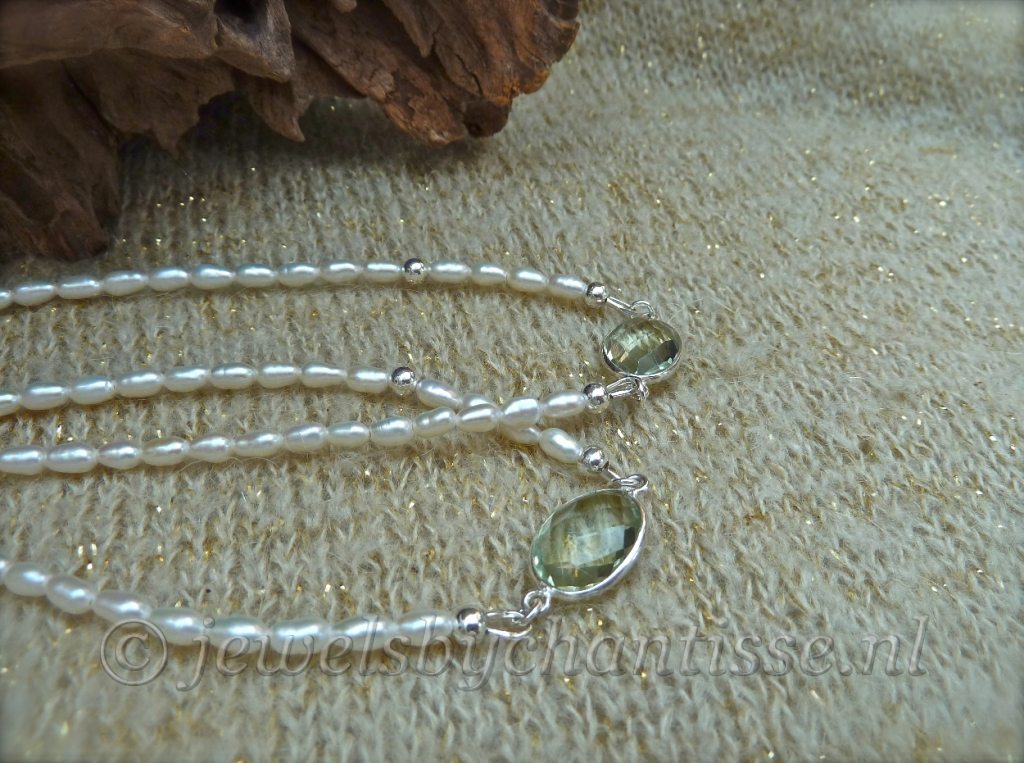 Rijstparelketting met Prasioliet 6 Rijstparelketting met Prasioliet