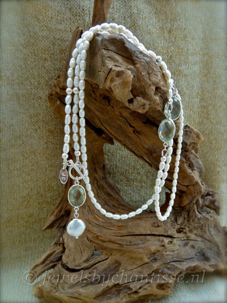Rijstparelketting met Prasioliet 5 Rijstparelketting met Prasioliet