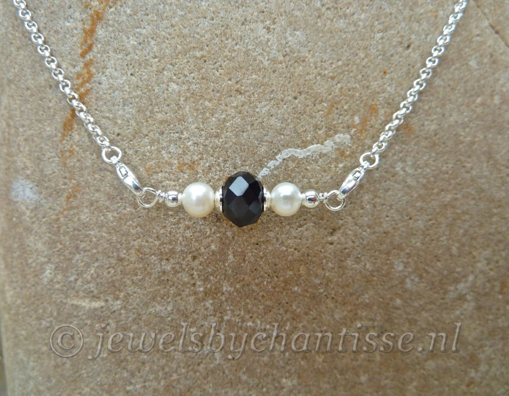 Zilveren Verwisselbare Ketting met Zwart Kristal 3 Zilveren Verwisselbare Ketting met Zwart Kristal