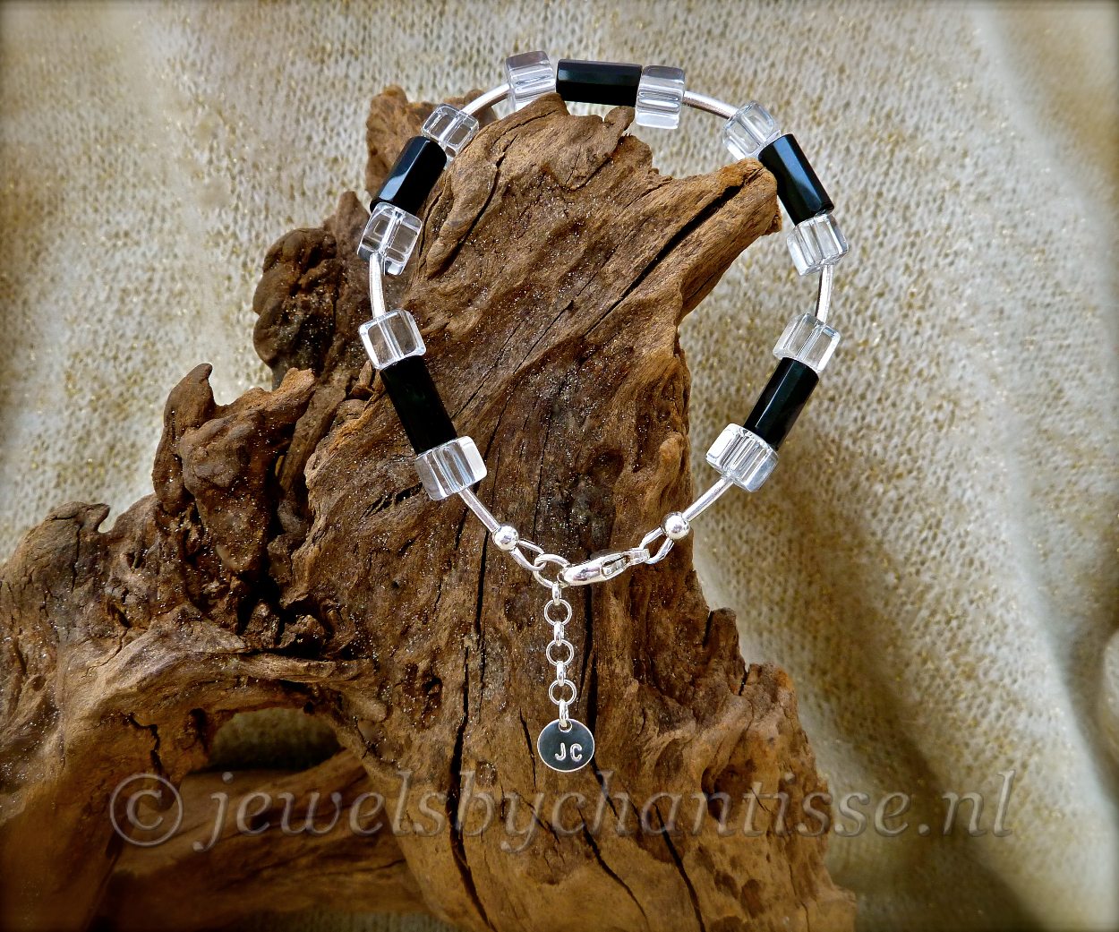 Zilveren Armband met Onyx en Bergkristal 2 Zilveren Armband met Onyx en Bergkristal