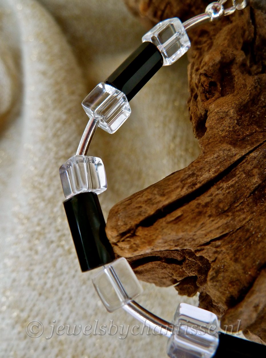 Zilveren Armband met Onyx en Bergkristal 4 Zilveren Armband met Onyx en Bergkristal