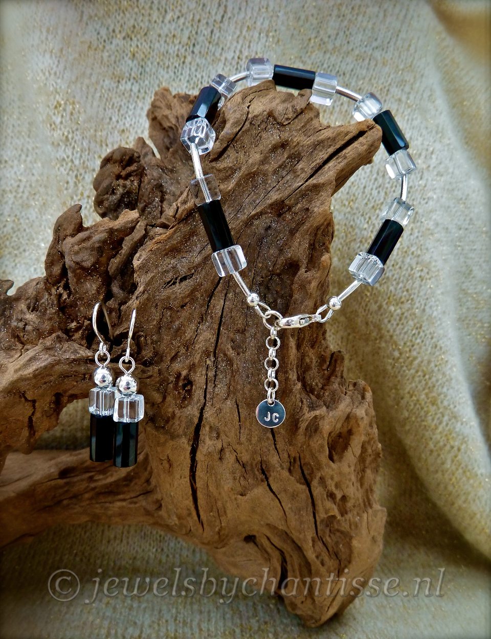 Zilveren Armband met Onyx en Bergkristal 3 Zilveren Armband met Onyx en Bergkristal