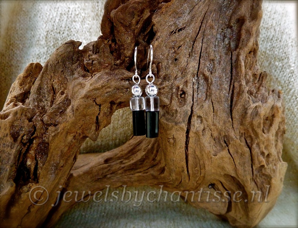 Zilveren Oorbellen met Onyx en Bergkristal 2 Zilveren Oorbellen met Onyx en Bergkristal
