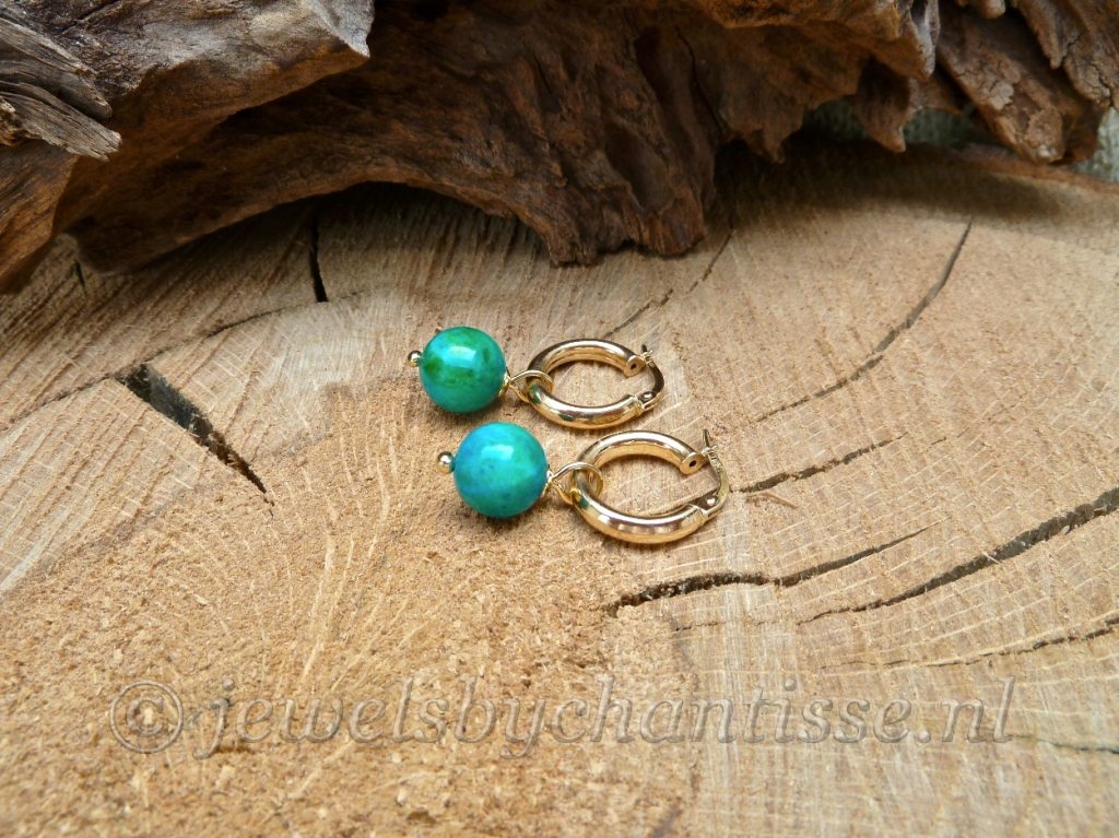 Gouden Creolen met Chrysocolla 3 Gouden Creolen met Chrysocolla