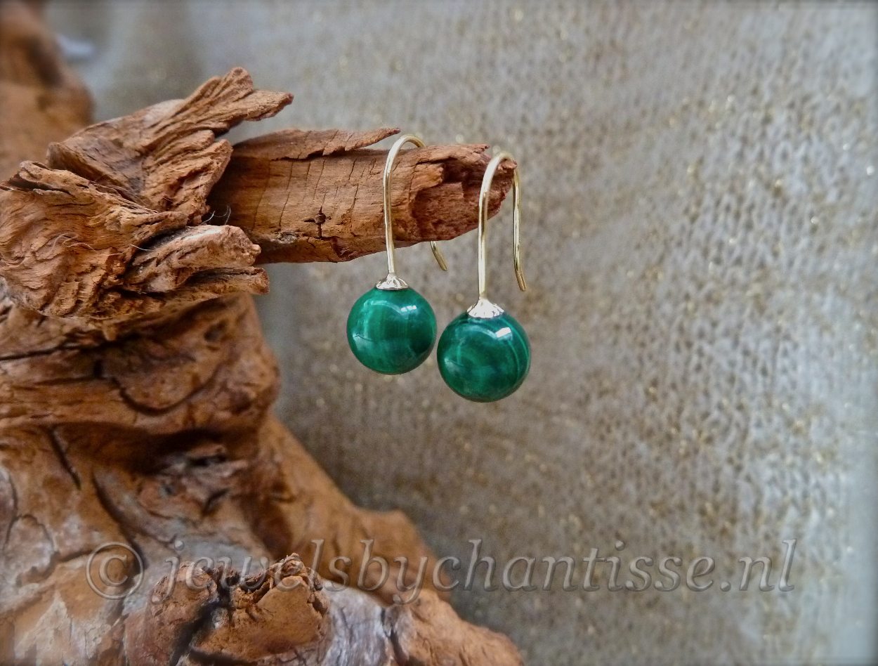 Gouden Oorbellen met Malachiet