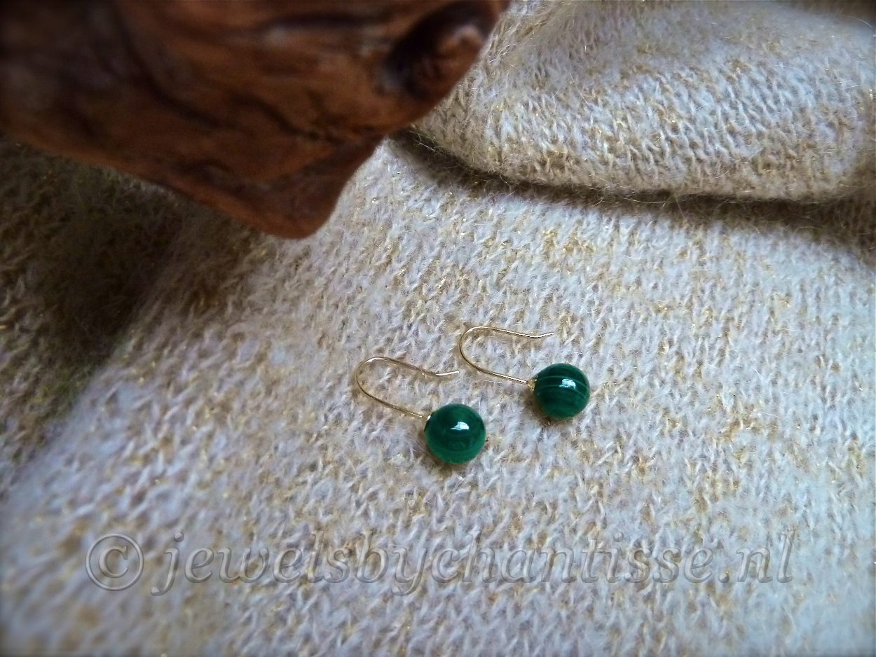 Gouden Oorbellen met Malachiet