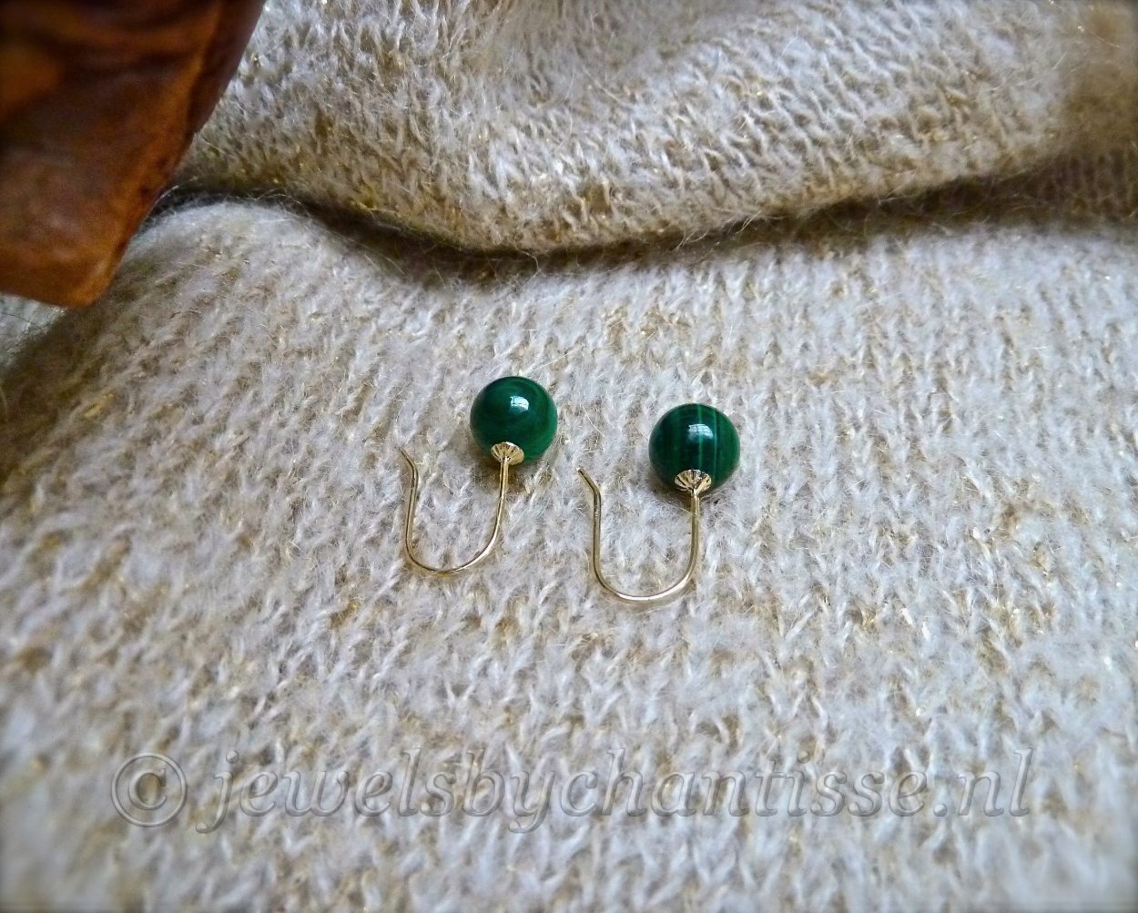 Gouden Oorbellen met Malachiet