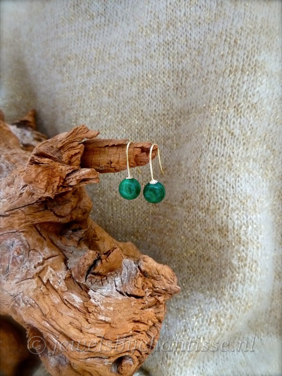 Gouden Oorbellen met Malachiet