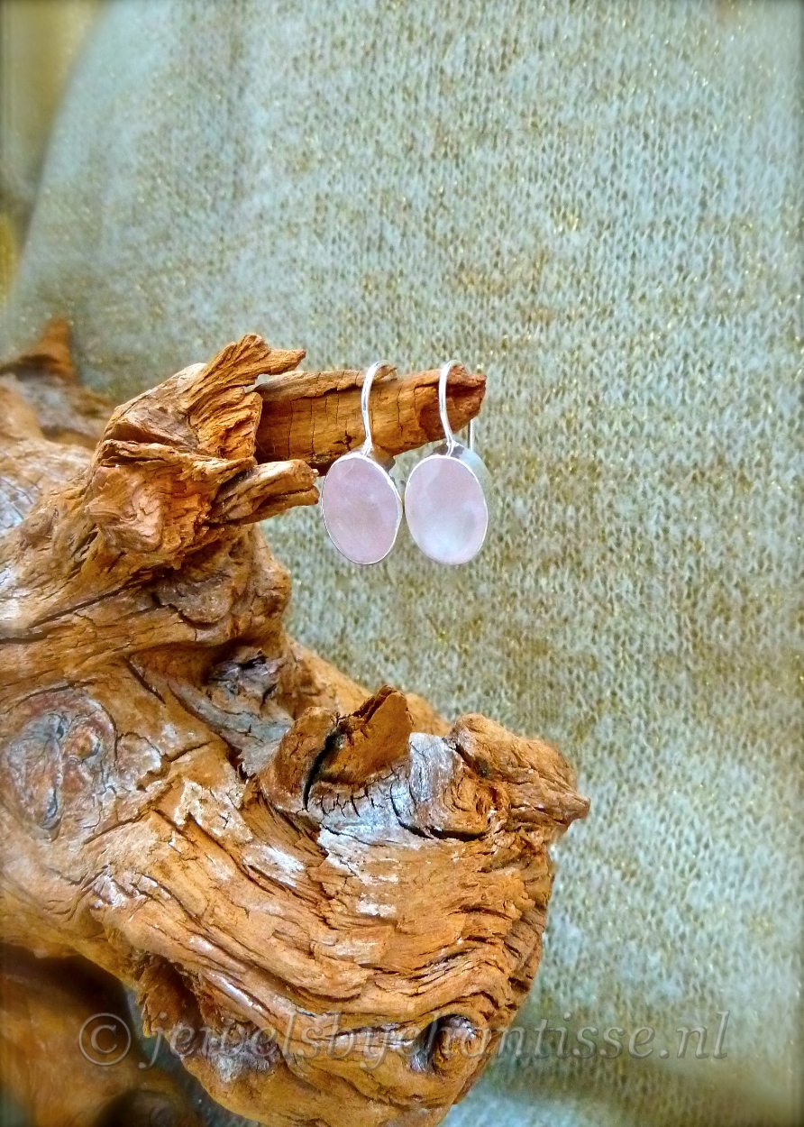 Zilveren Oorbellen met Rozenkwarts