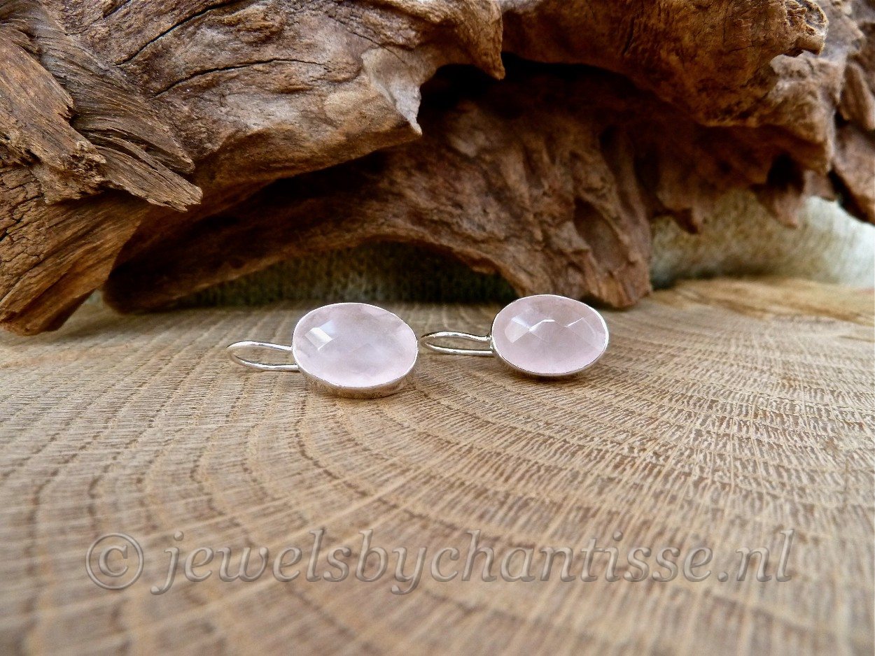 Zilveren Oorbellen met Rozenkwarts