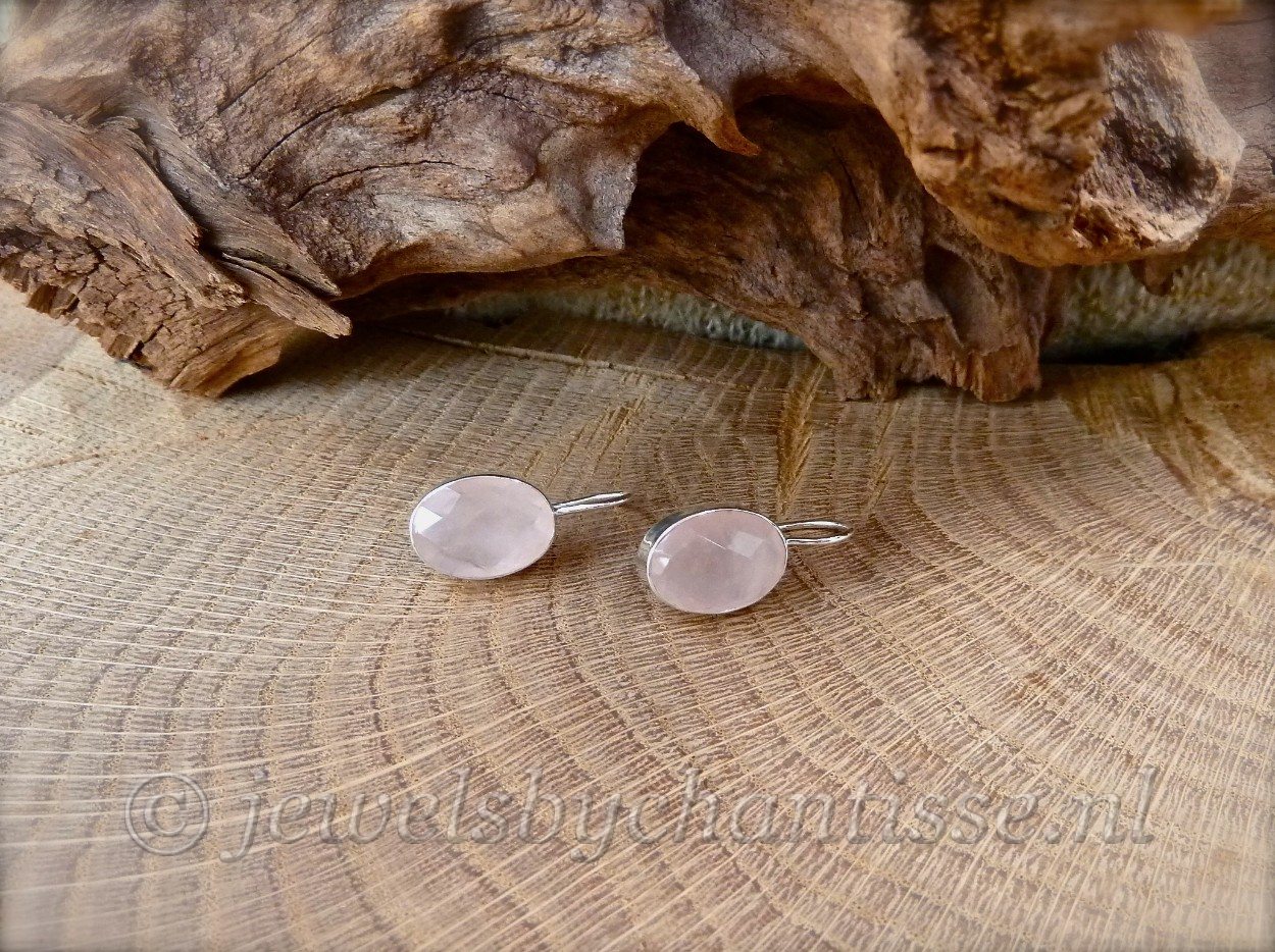 Zilveren Oorbellen met Rozenkwarts