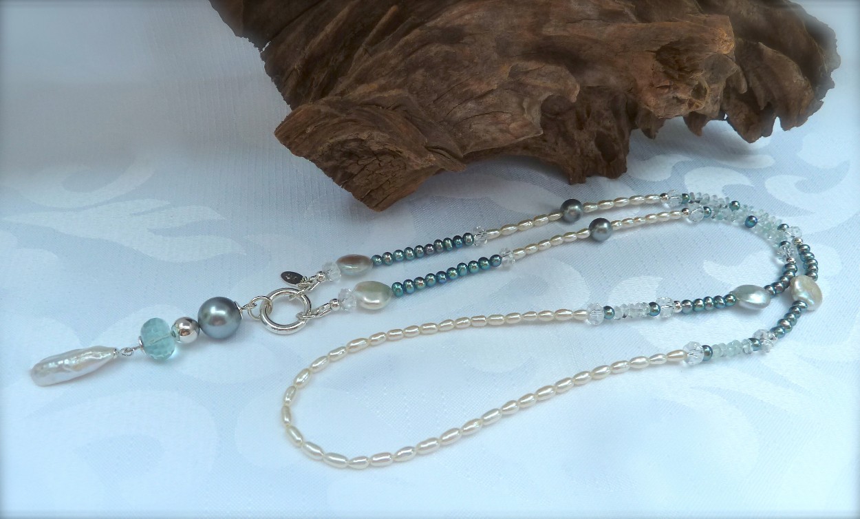 Parelketting met Aquamarijn